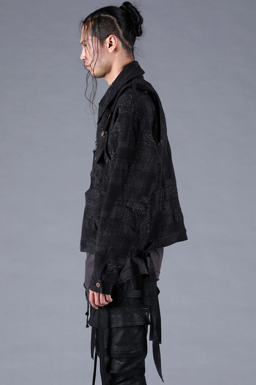 Crust Jacquard Salopette Layered Jacket"Black" / クラストジャガードサロペットレイヤードジャケット"ブラック"