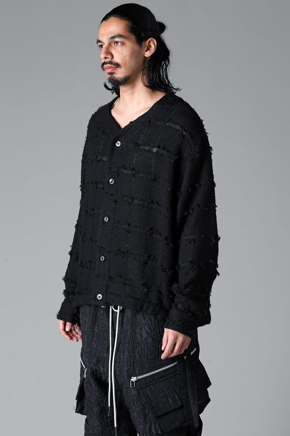 《2025AW先行予約》Fringe Tweed Collarless Shirts"Black"/フリンジツイードカラーレスシャツ"ブラック"