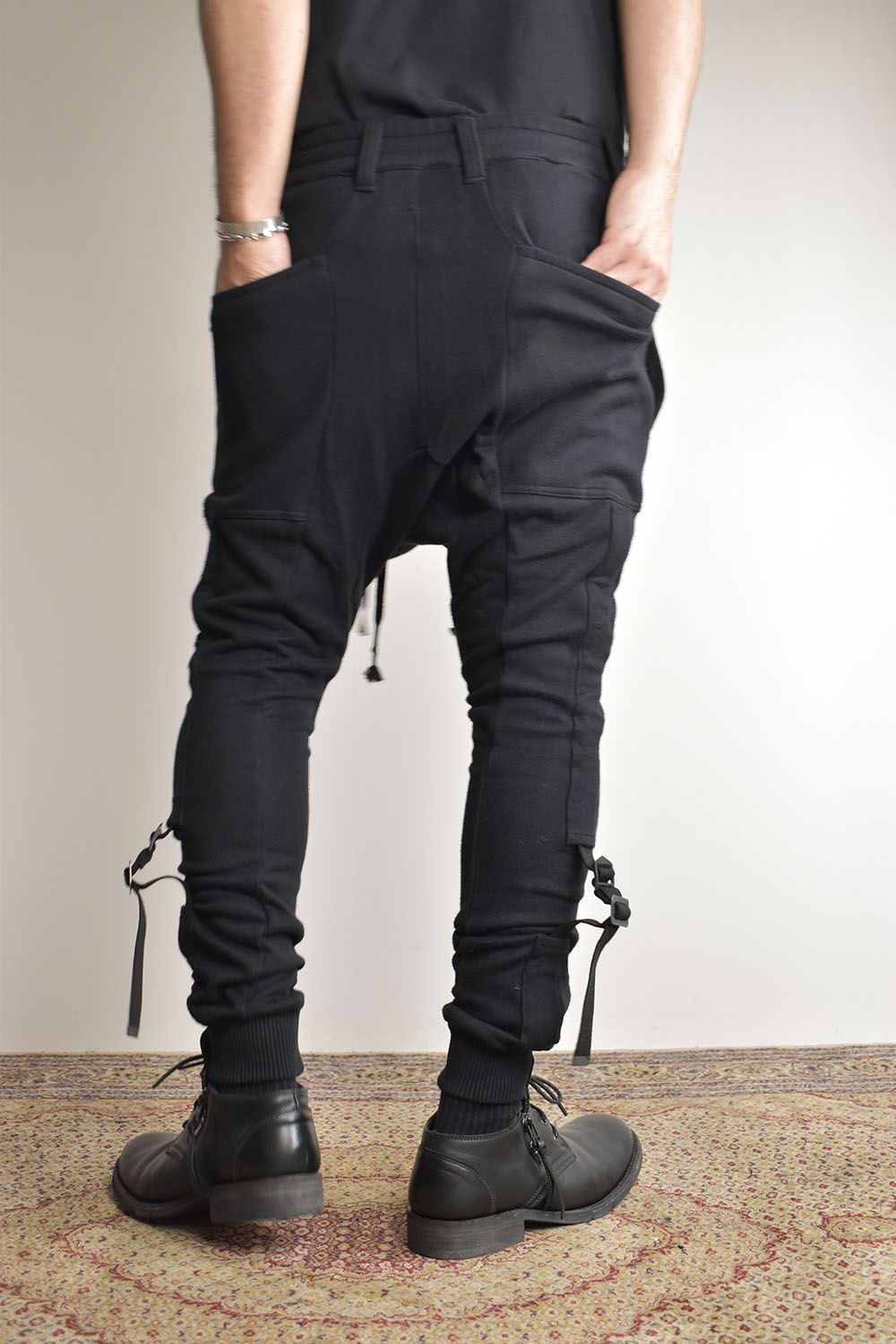 Non-ply Yarn Lined Belt Adjustable Crotch Jog Pants "Black" / 無撚糸裏毛ベルトアジャストロークロッチジョグパンツ"ブラック"