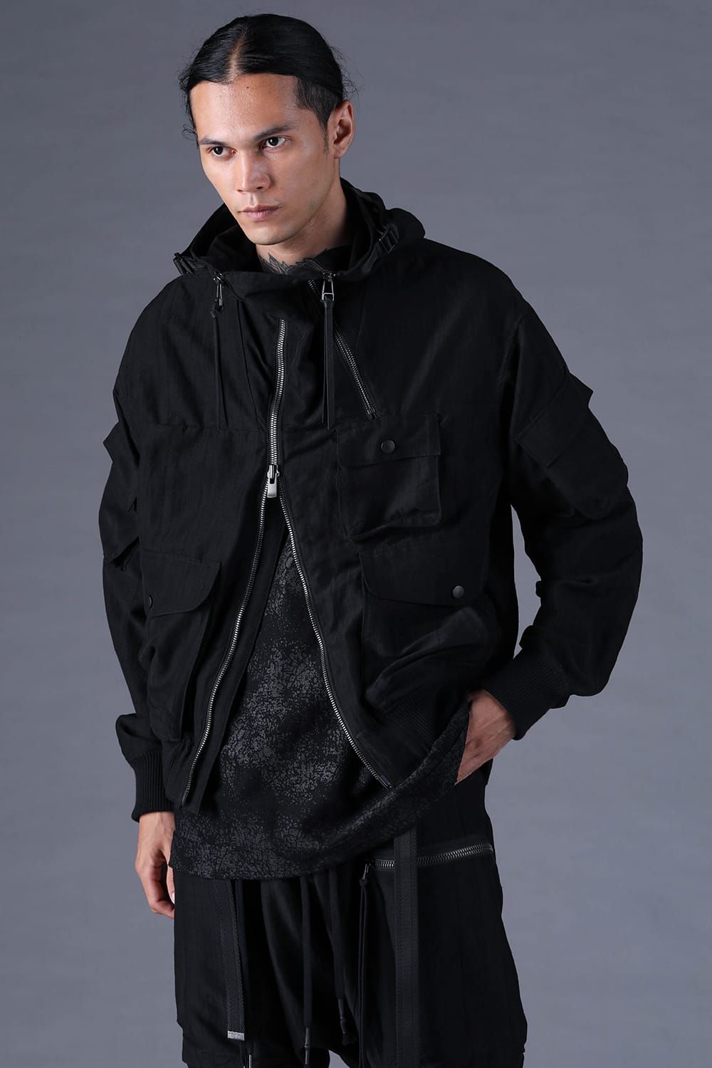 《2027SS先行予約分》Scar Stripe Jacquard Hooded Blouson"Black" / スカーストライプジャガードフードブルゾン"ブラック"