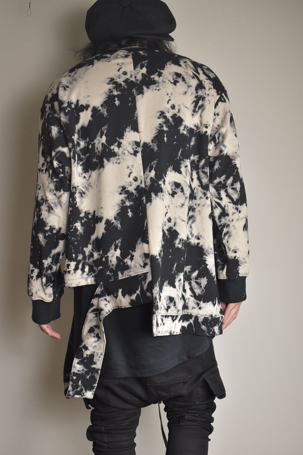 Discharge Pinting Asymmetry Crew Neck Top"Black×Ivory" /ディスチャージプリントアシンメトリークルーネックトップ"ブラック×アイボリー"