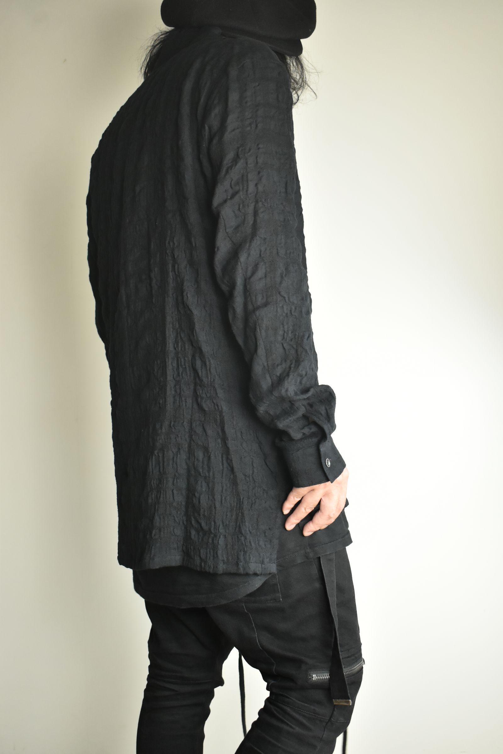 Shadow Check Shawl Collar Shirt"Black" / シャドウチェックショールカラーシャツ"ブラック"