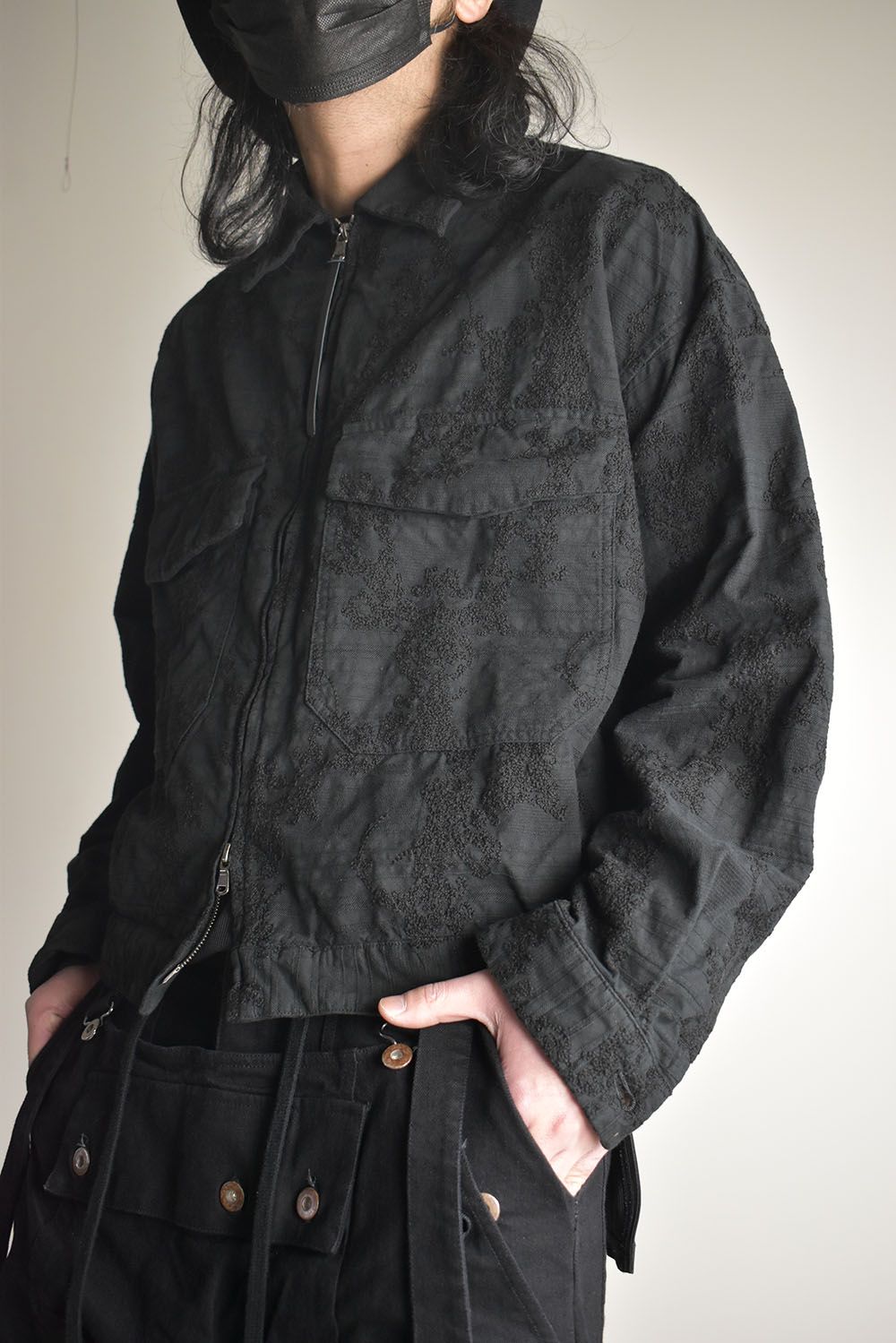 Embroidered Striped Blouson"Black" / 刺繍ストライプブルゾン"ブラック"