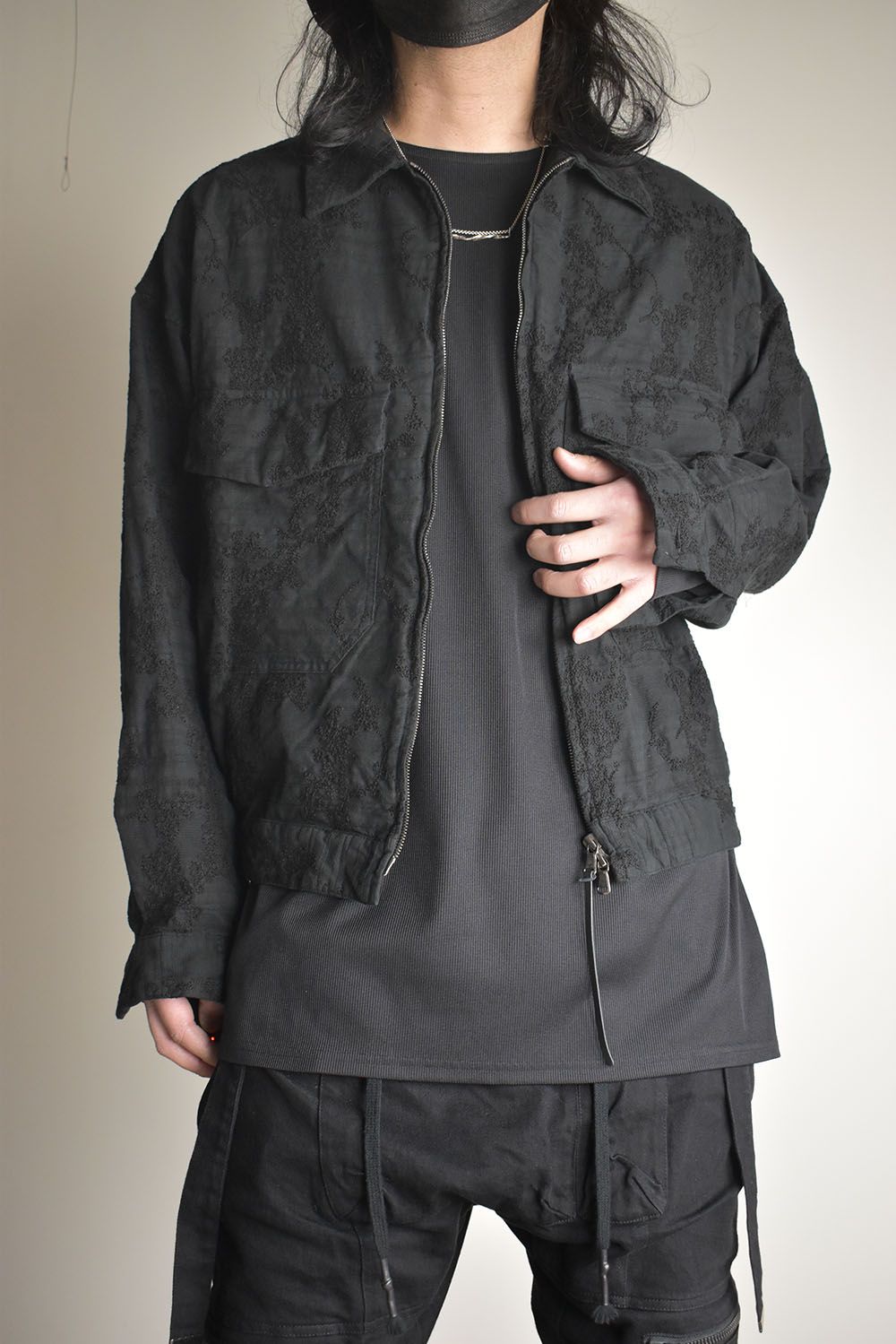 Embroidered Striped Blouson"Black" / 刺繍ストライプブルゾン"ブラック"