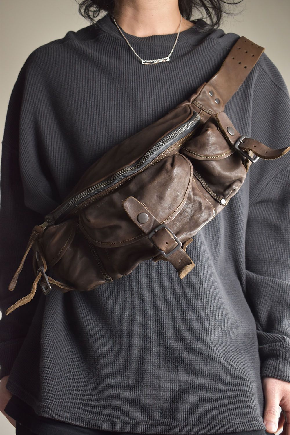 Double Shoulder 3Pin Belt Waist/Shoulder Bag"Khaki" / ダブルショルダー3ピンベルトウエスト/ショルダーバッグ"カーキ"