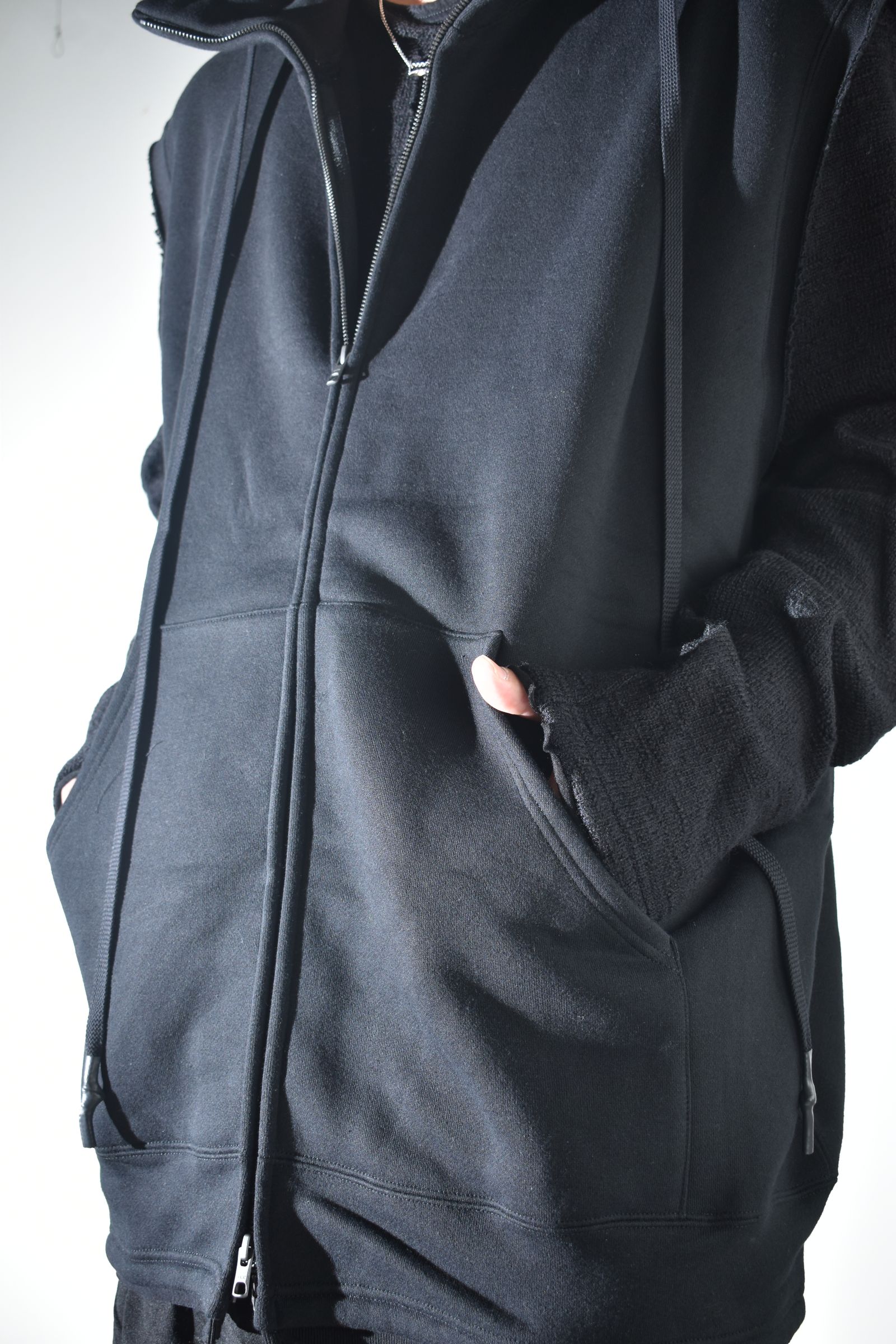 Over Size Sleeve Less Zip Up Parker"Black" / オーバーサイズスリーブレスジップアップパーカー"ブラック"