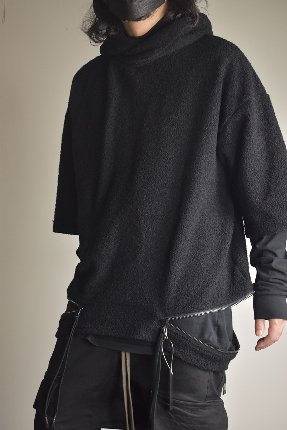 Loop Knit Oversized Layered Hooded Pullover"Black" / ループニットオーバーサイズレイヤードフーデッドプルオーバー"ブラック"