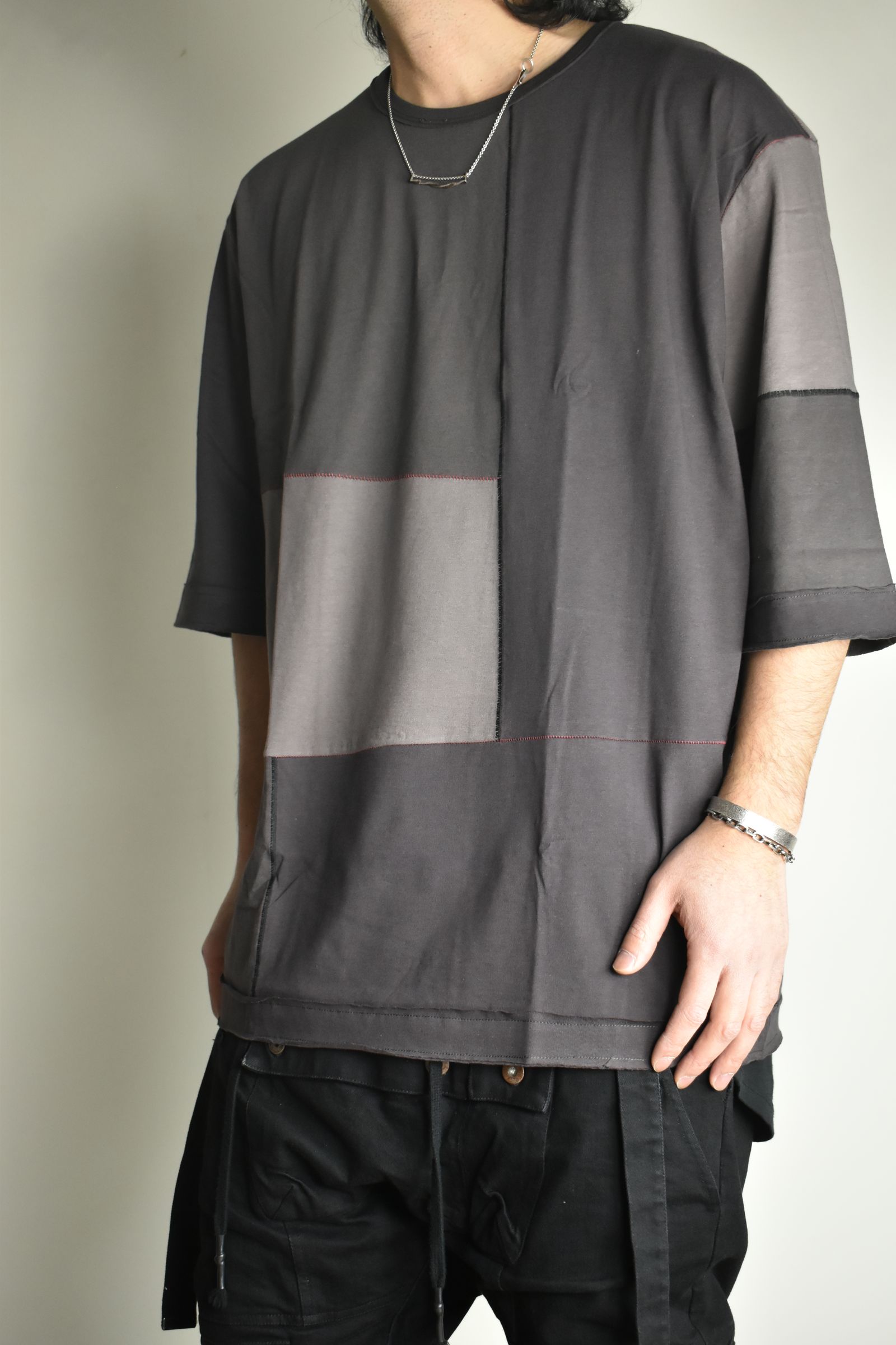 Multi Color Patchwork T-shirt"Charcoal" / マルチカラーパッチワークTシャツ"チャコール"