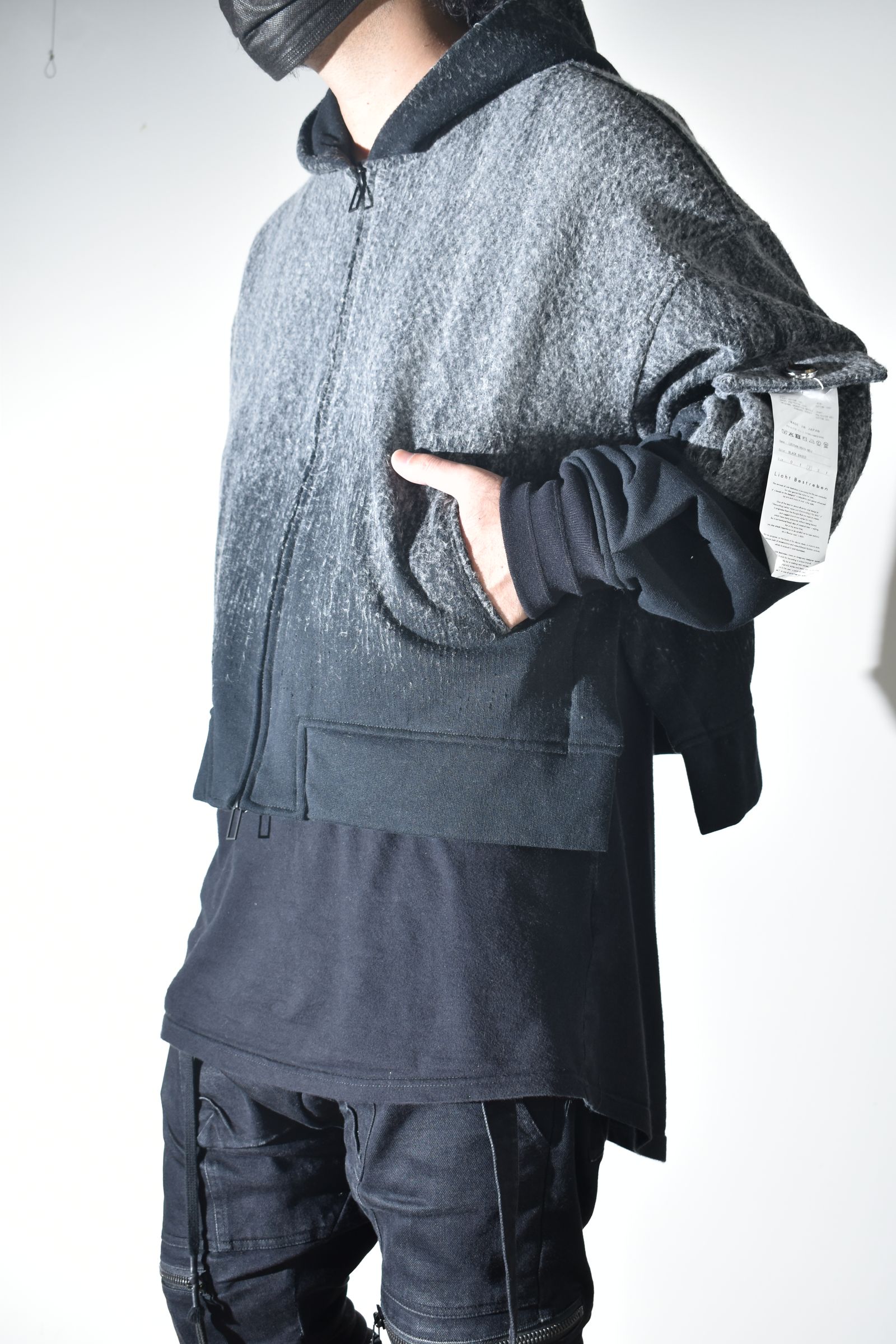 Gradient Needle Punch Double Zip Hoodie "Black Based" / グラデーションニードルパンチダブルジップフーディ"ブラックベース"