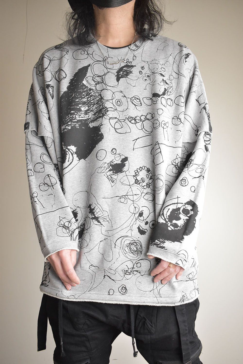 Sweat Oversize Print Pullover"Grey" / スウェットオーバープリントプルオーバー"グレー"