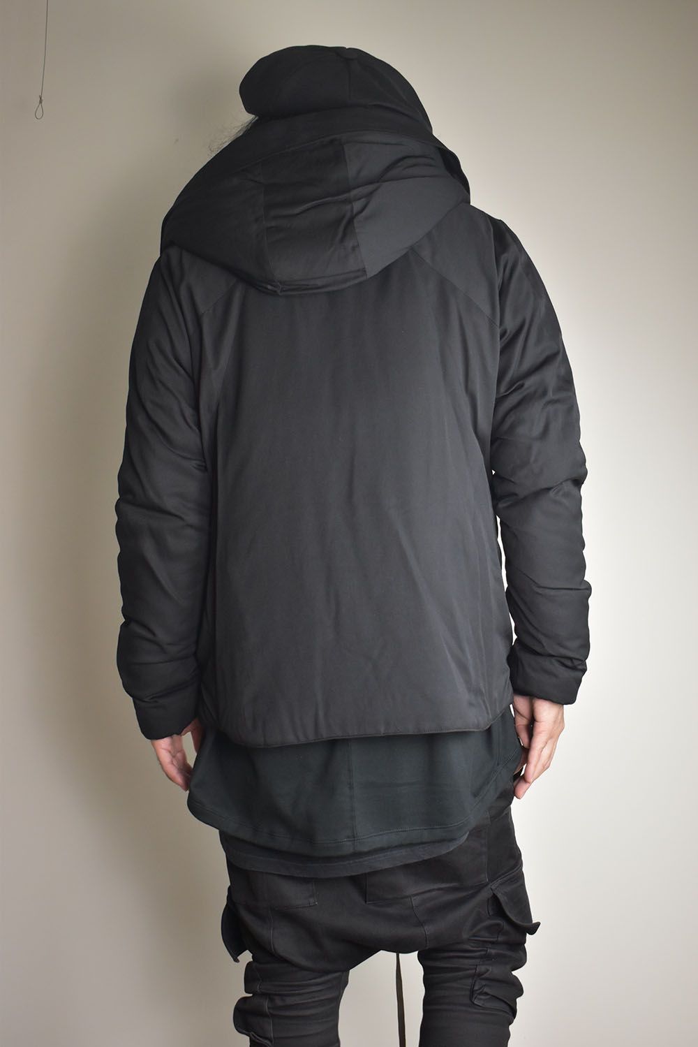 Rayon Twill Vest Hooded Down Jacket "Black" / レーヨンツイルベスト/フードアタッチドダウンジャケット"ブラック"