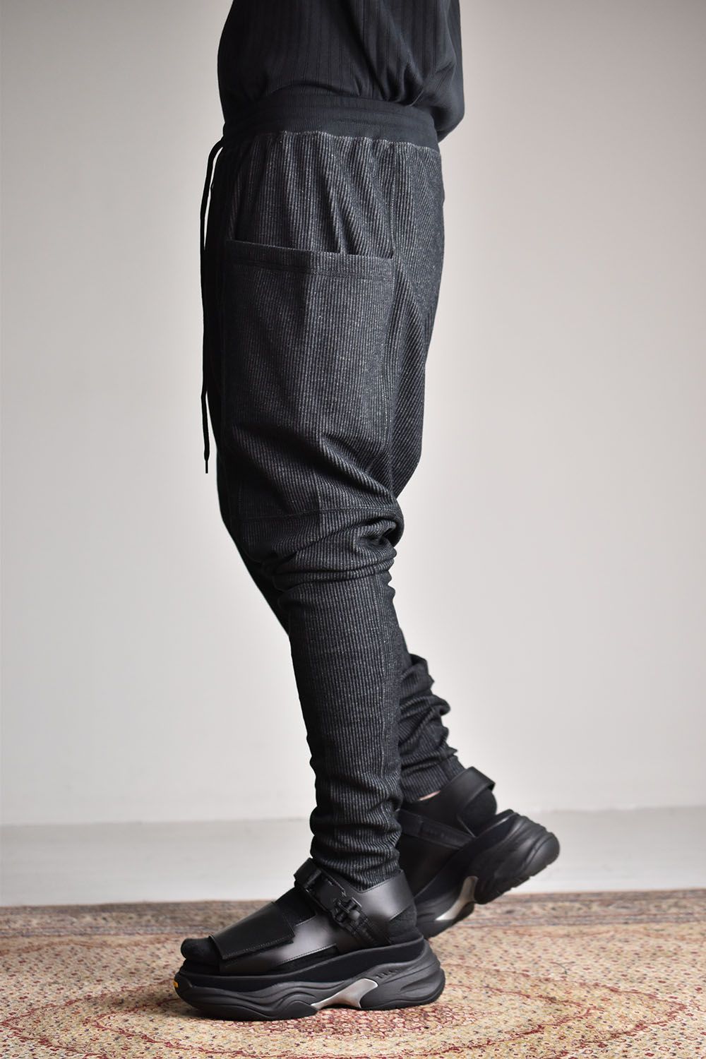 Stripe Drop Crotch Pants"Black"/ストライプドロップクロッチパンツ"ブラック"