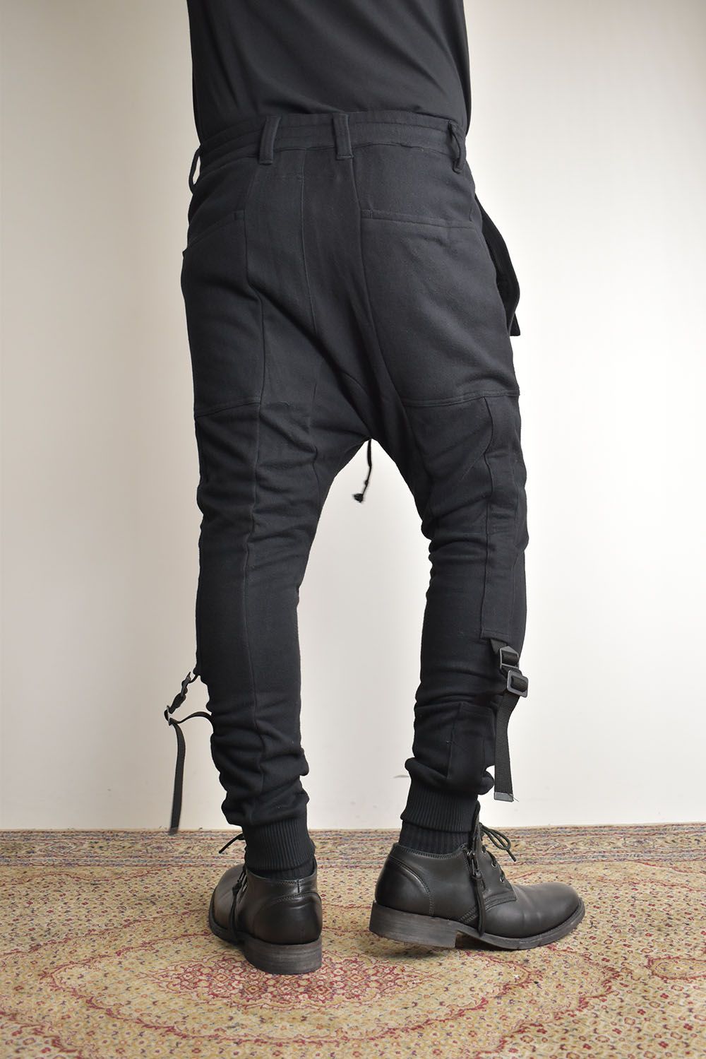 Non-ply Yarn Lined Belt Adjustable Crotch Jog Pants "Black" / 無撚糸裏毛ベルトアジャストロークロッチジョグパンツ"ブラック"