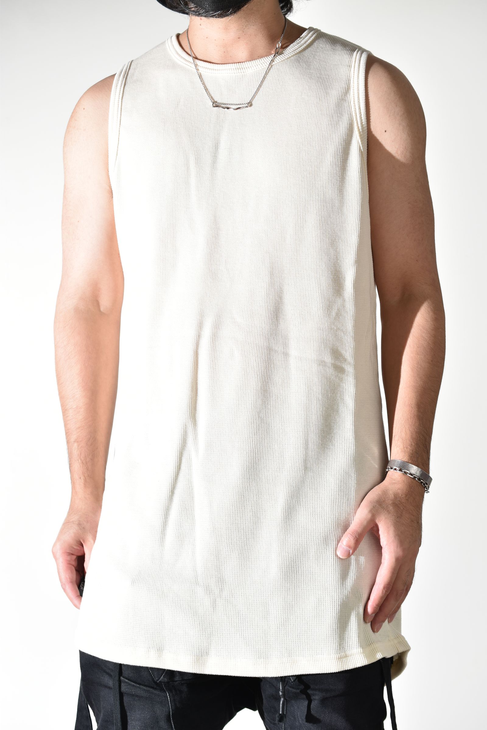 Back Printed Waffle Jersey Long Tank Top"Ivory" バックプリントワッフルジャージーロングタンクトップ"アイボリー"
