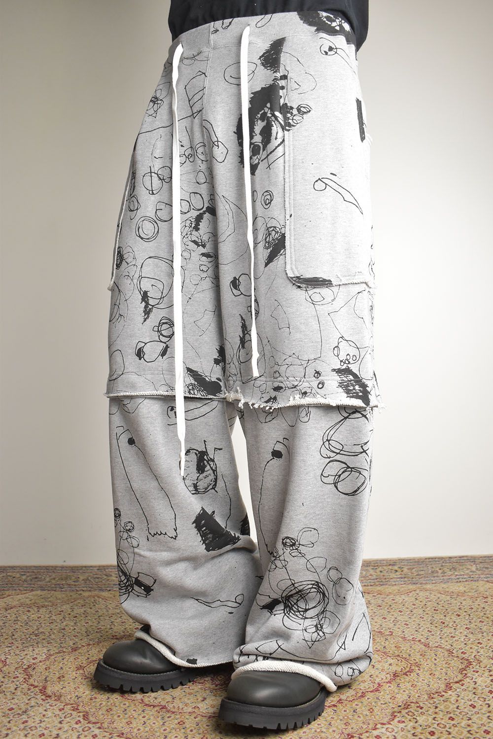 Sweat Print Wide Pants"Grey" / スウェットプリントワイドパンツ"グレー"