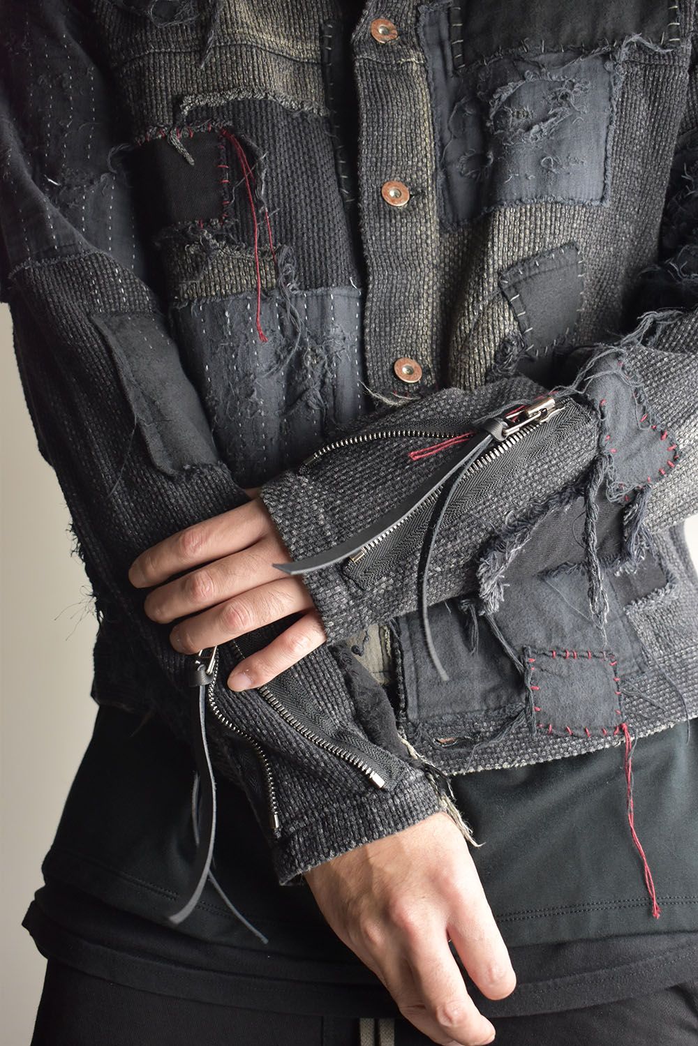 Crust Damage Repair Sashiko Jacquard Jacket "Black" / クラストダメージリペア刺子ジャガードジャケット"ブラック"