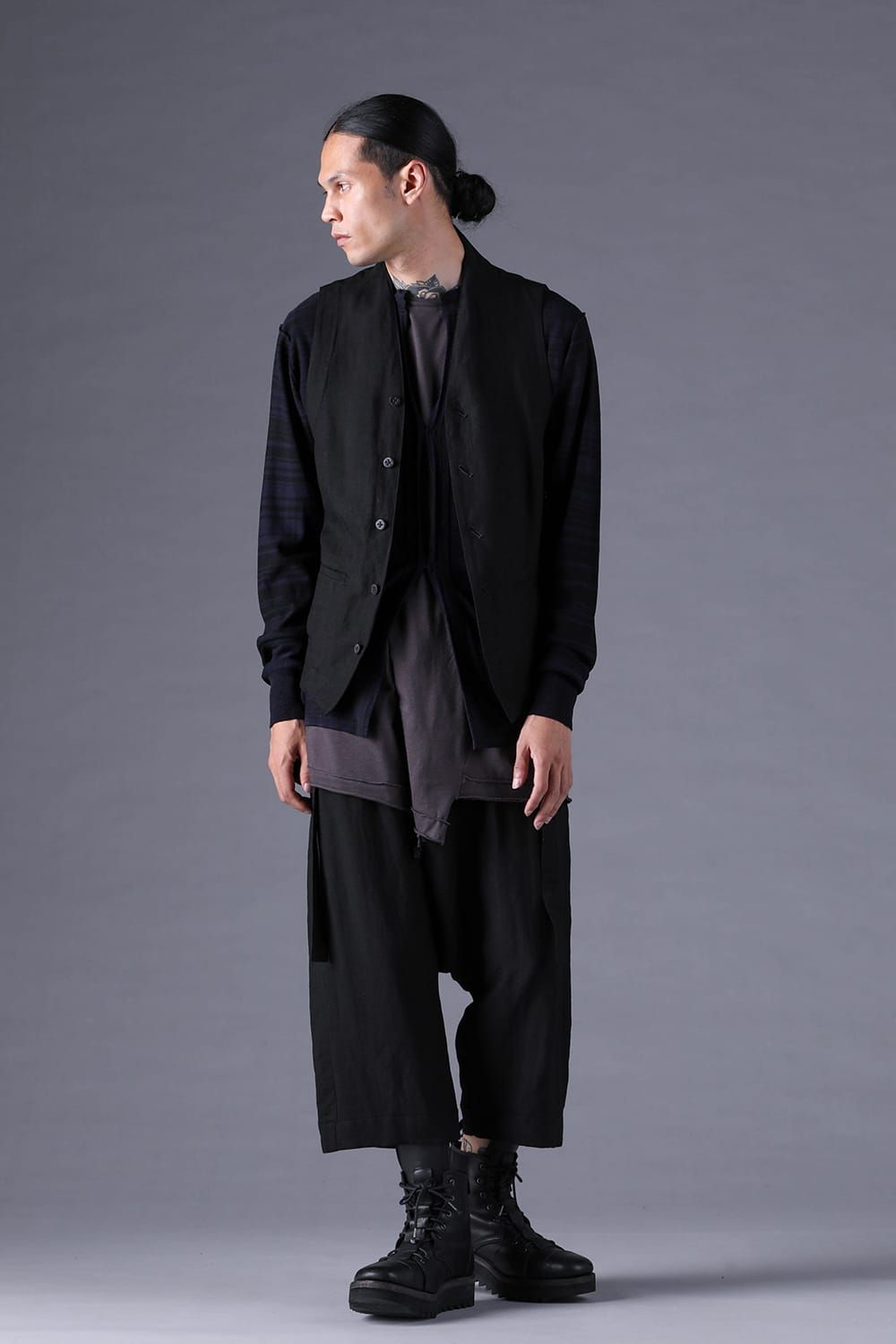 《2027SS先行予約分》Bamboo Linen Shawl-Collar Vest"Black" / バンブーリネンショールカラーベスト"ブラック"