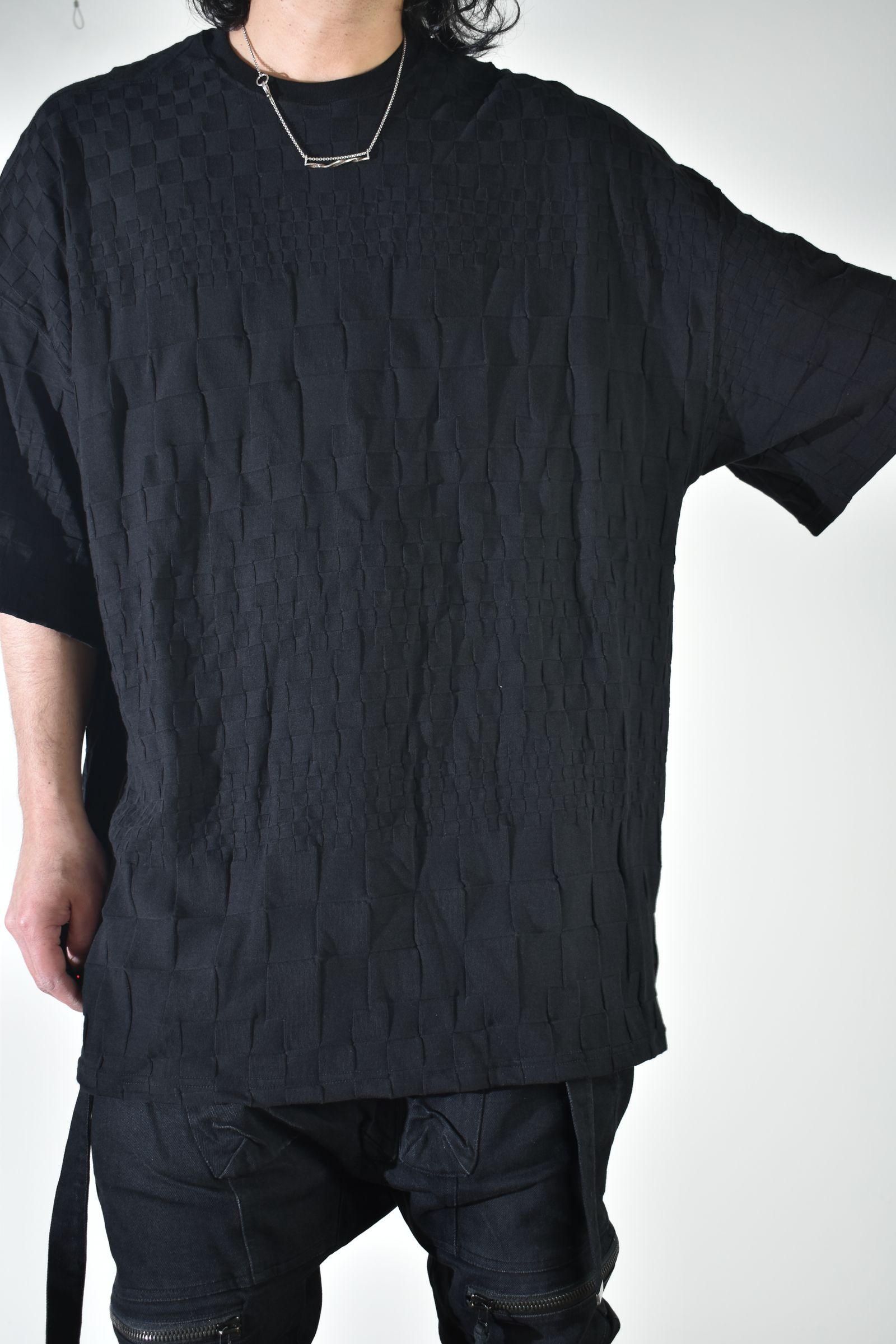 Gradient Plaid Pattern Jumbo Tee"Black" / グラデーションチェックパターンジャンボTee"ブラック"