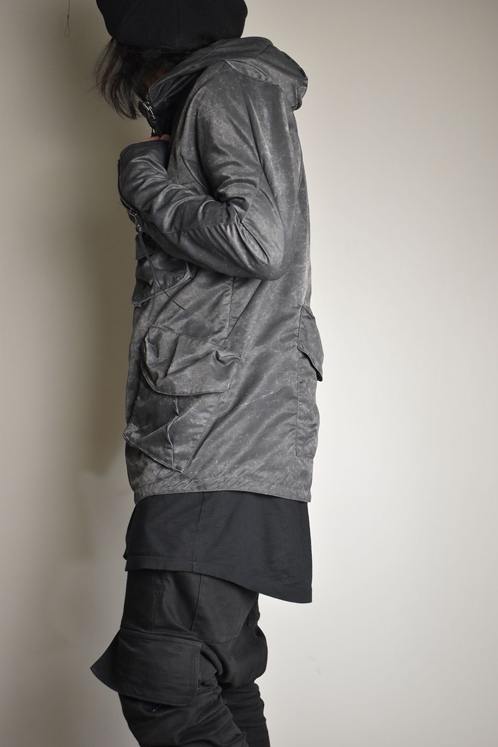 Pigment Coated Washer Nylon Hooded Jacket"Black" / 顔料コーティングワッシャーナイロンフーデットジャケット"ブラック"