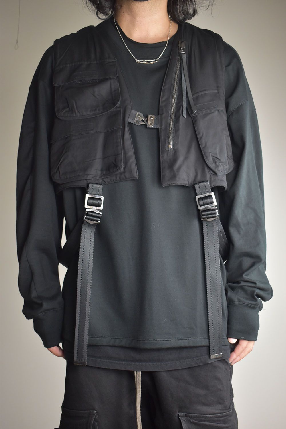 Rayon Twill Vest Hooded Down Jacket "Black" / レーヨンツイルベスト/フードアタッチドダウンジャケット"ブラック"