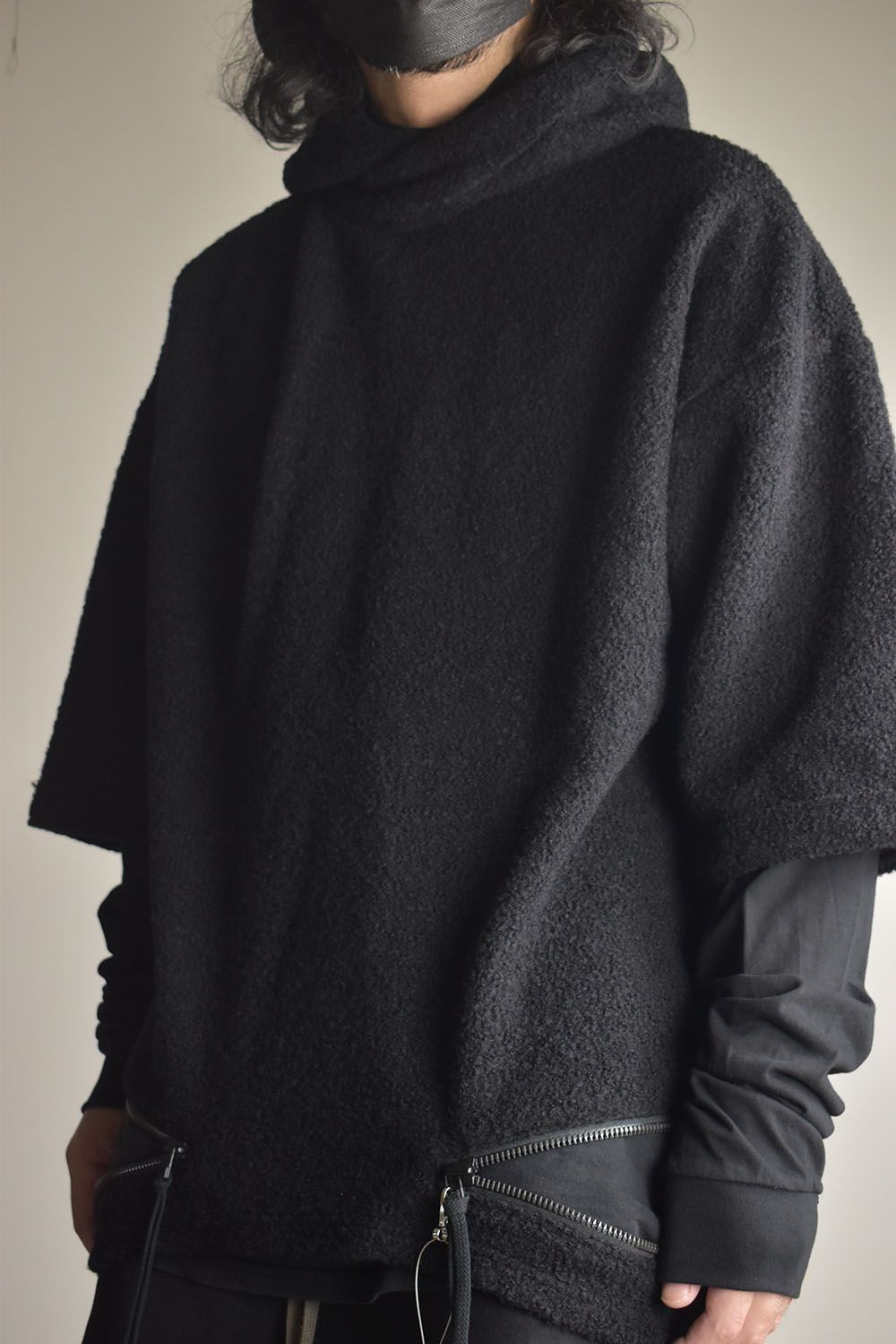 Loop Knit Oversized Layered Hooded Pullover"Black" / ループニットオーバーサイズレイヤードフーデッドプルオーバー"ブラック"