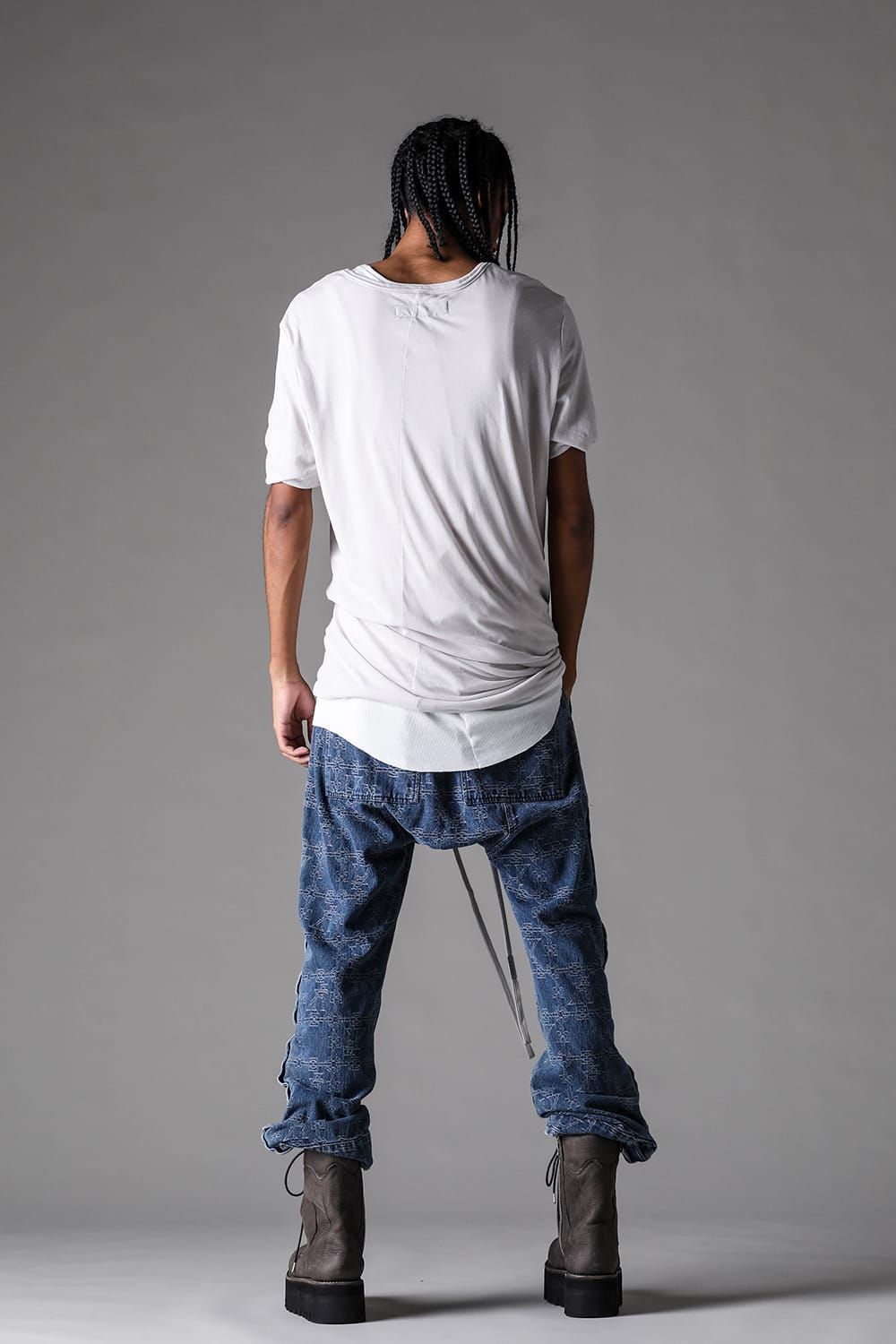 《2027SS先行予約》Jacgurd Denim Sarrouel Flare Pants "Black / Blue" / ジャガードデニムサルエルフレアパンツ"ブラック/ブルー"