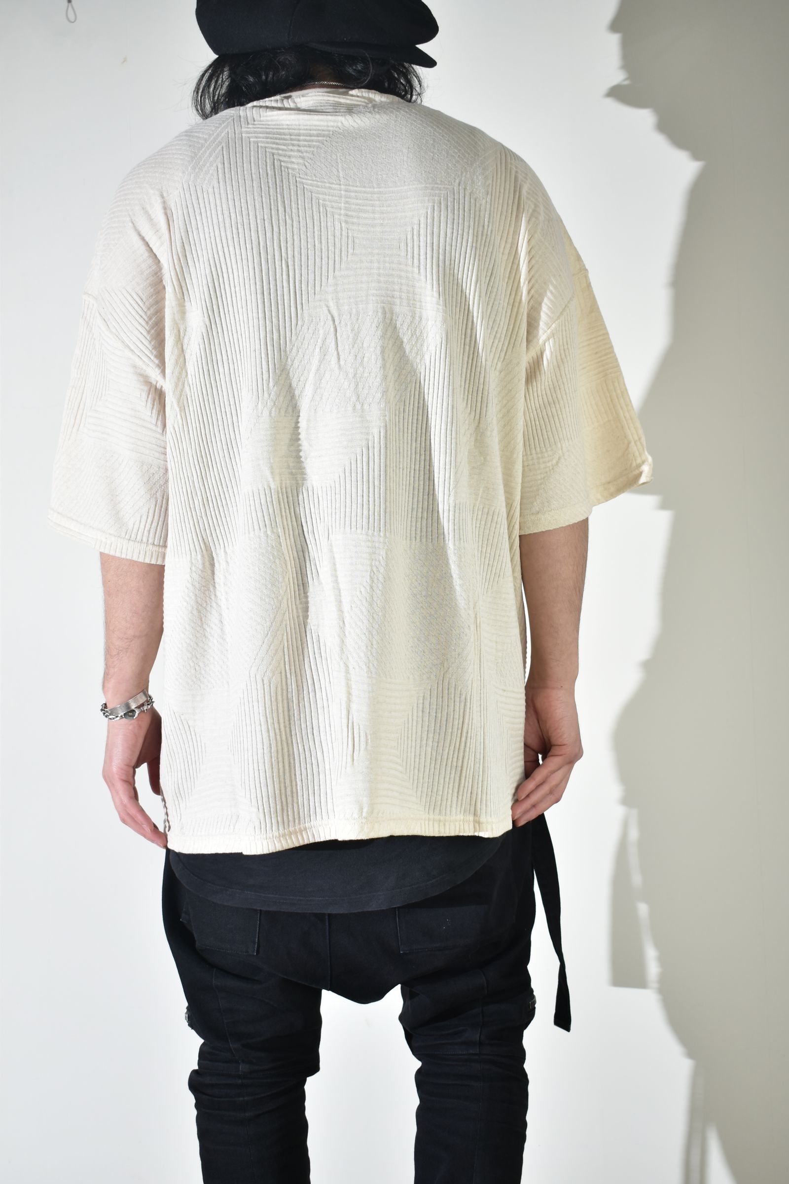 Deformed Stripe Pattern Jumbo Tee "Cream" /ディフォルメドストライプパターンジャンボTee"クリーム"