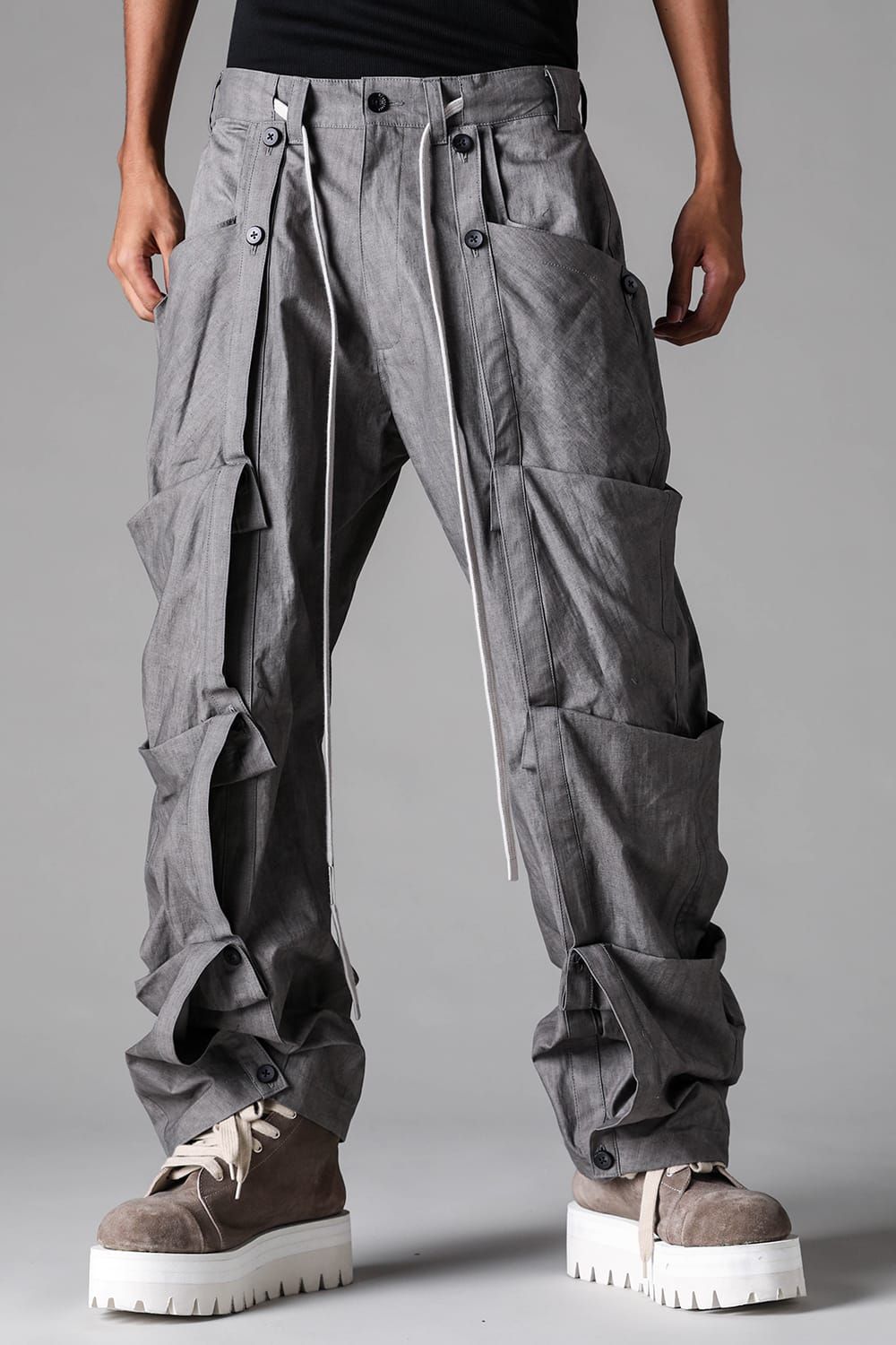 《2027SS先行予約》Sumi Dyed  Side Layered Pants"Grey / L.Grey" / 墨染サイドレイヤードパンツ"グレー / ライトグレー"