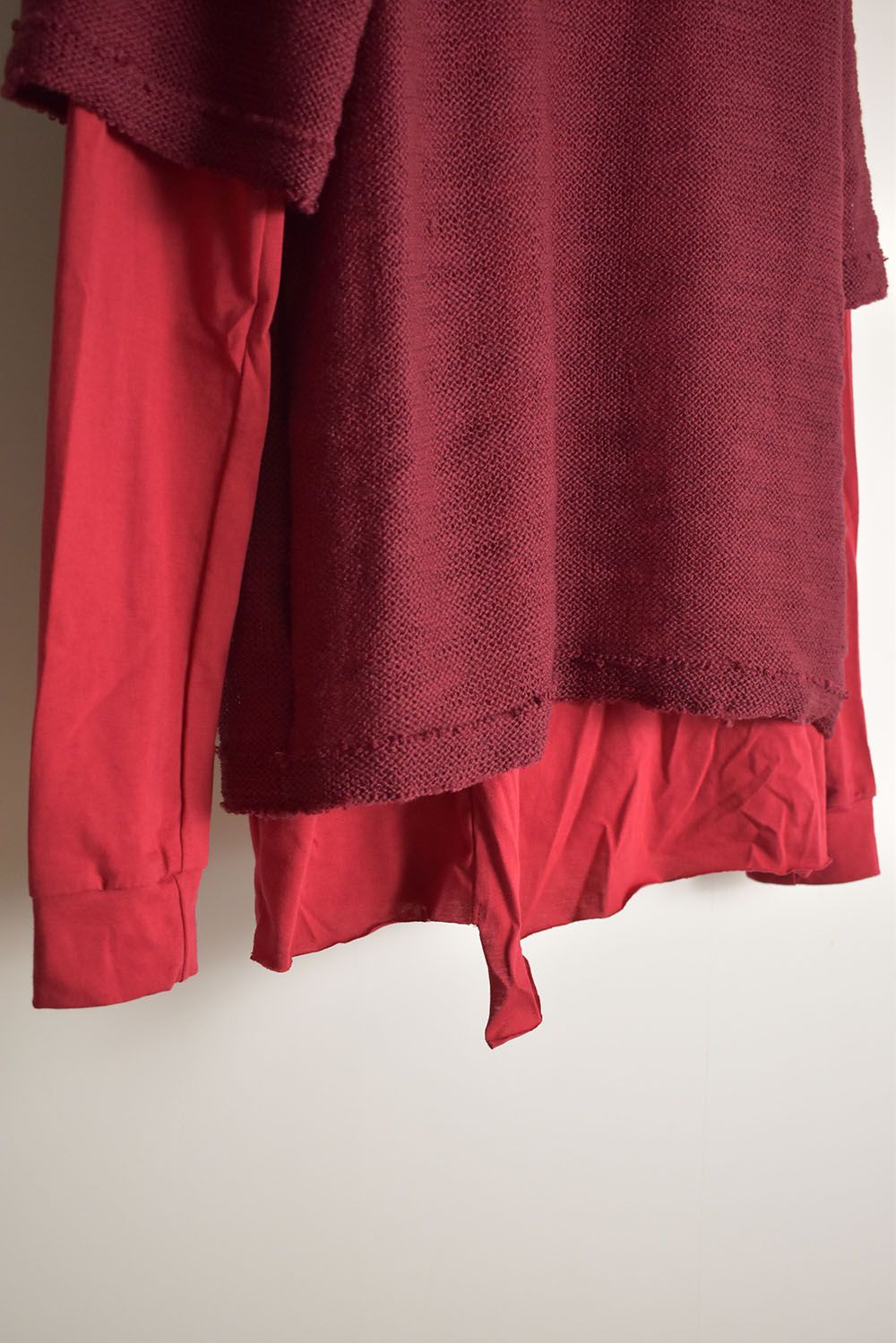 Low Gauge Knit and Cotton Jersey Layered T-Shirt "Red" / ローゲージニット×コットンジャージレイヤードTシャツ"レッド"