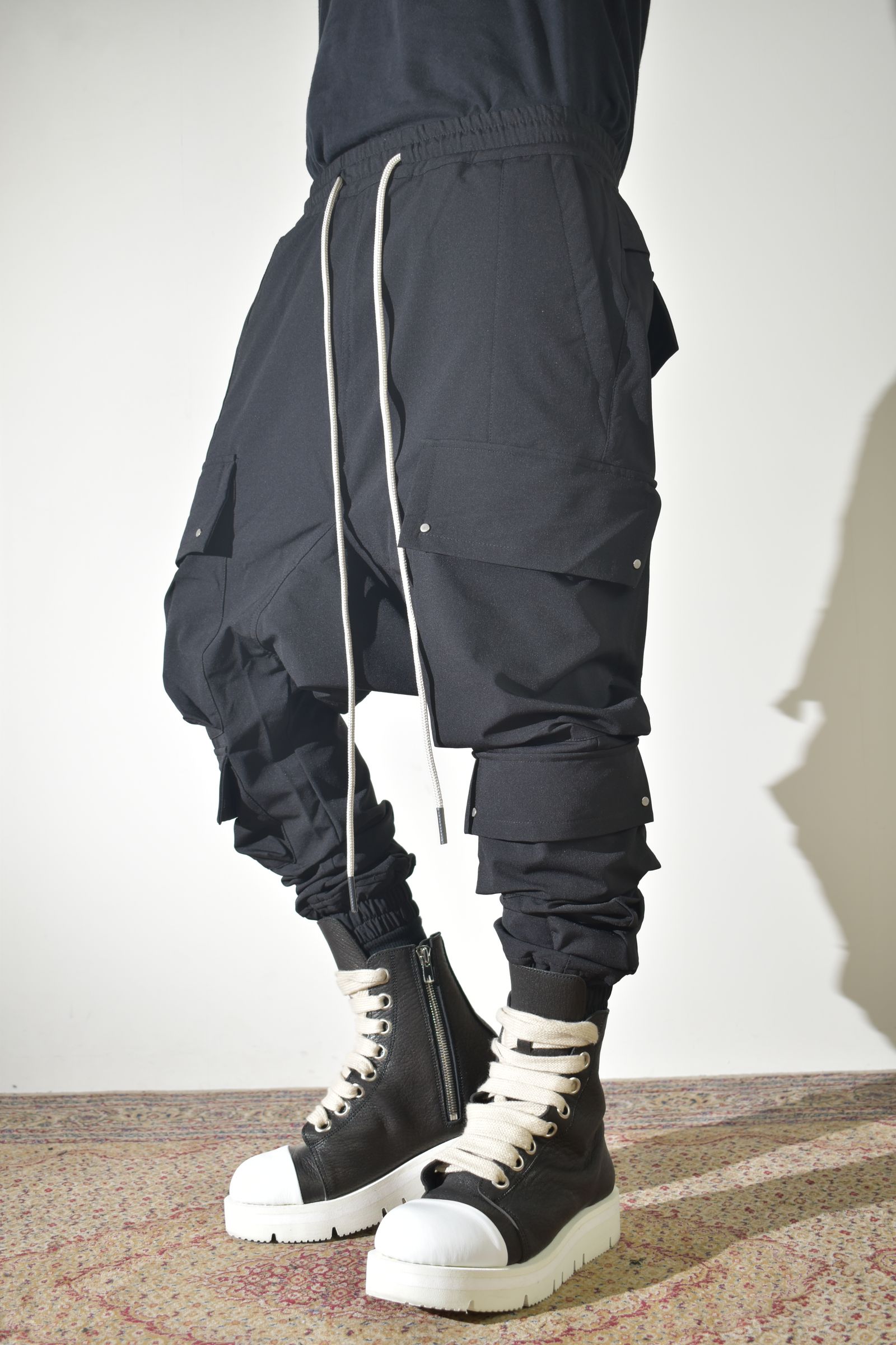 Stretch Nylon Military Sarouel Pants"Black" / ストレッチナイロンミリタリーサルエルパンツ"ブラック"