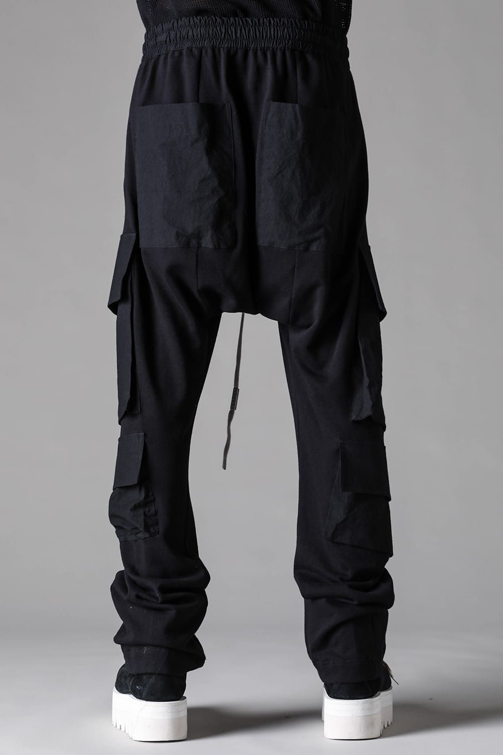 《2027SS先行予約》Lightweight French Terry Sarrouel Flare Cargo Pants"Black" / ミニ裏毛サルエルフレアカーゴパンツ"ブラック"