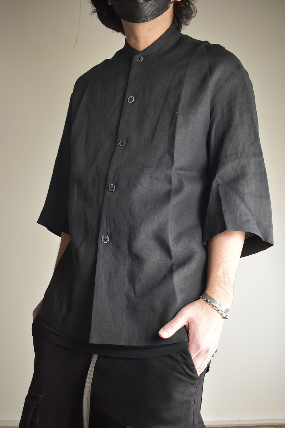 Elbow Length Band Collar Shirts"Lamp Black" / エルボーレングスバンドカラーシャツ"ランプブラック"