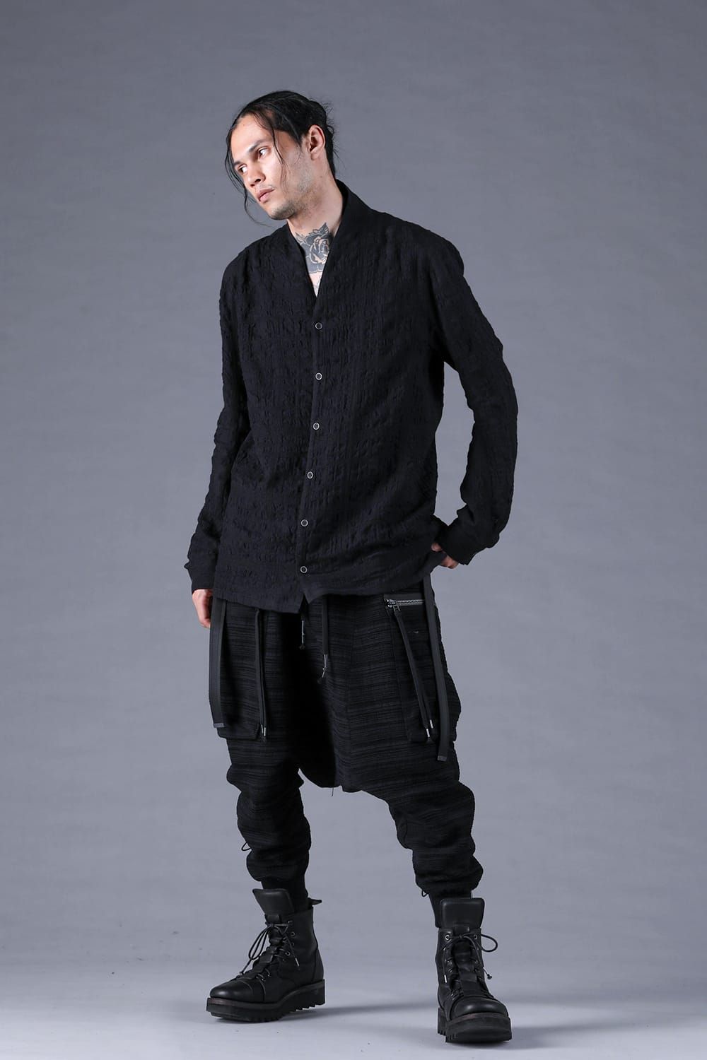 Shadow Check Shawl Collar Shirt"Black" / シャドウチェックショールカラーシャツ"ブラック"