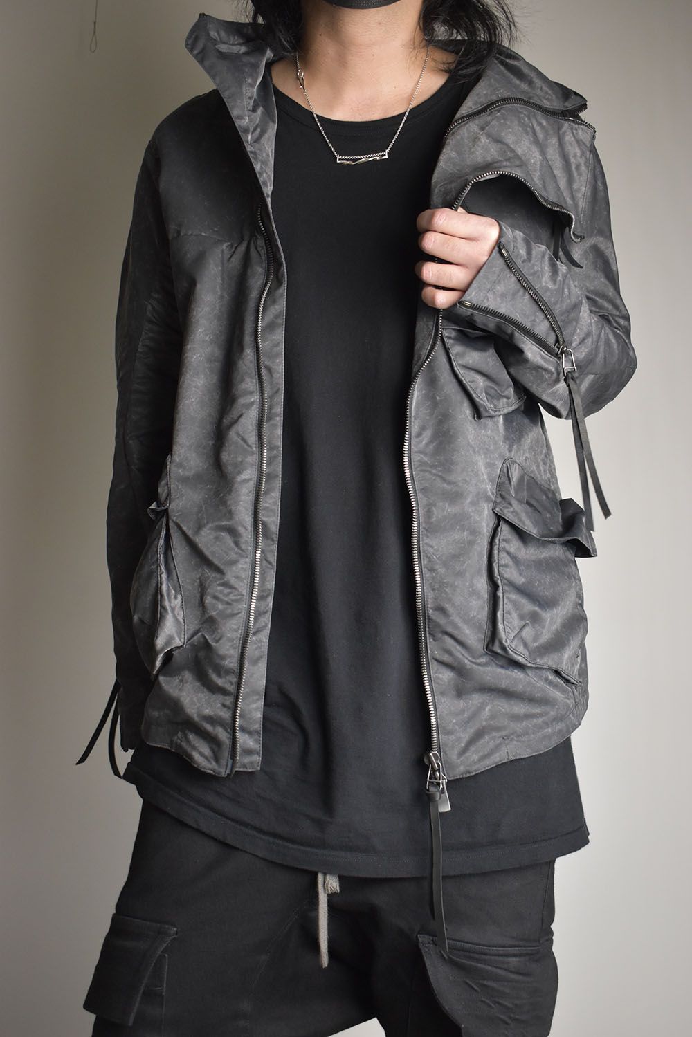 Pigment Coated Washer Nylon Hooded Jacket"Black" / 顔料コーティングワッシャーナイロンフーデットジャケット"ブラック"