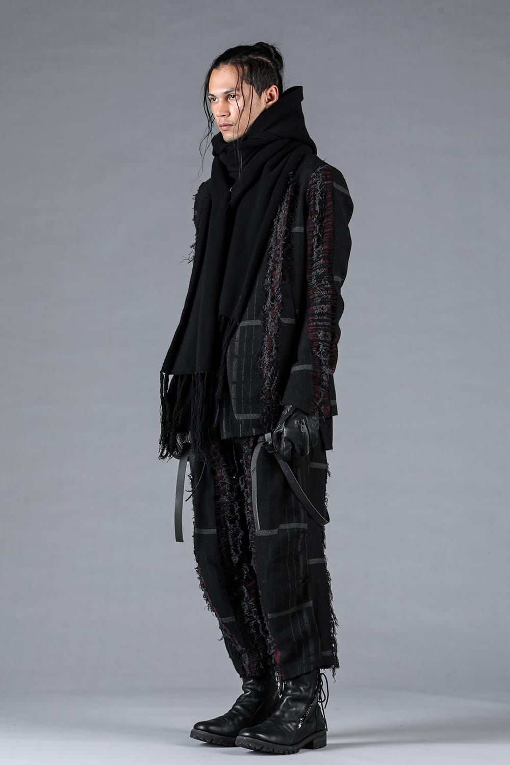 Merino Wool Knit Hooded Long Scarf “Black" / メリノウールニットフードロングマフラー"ブラック"