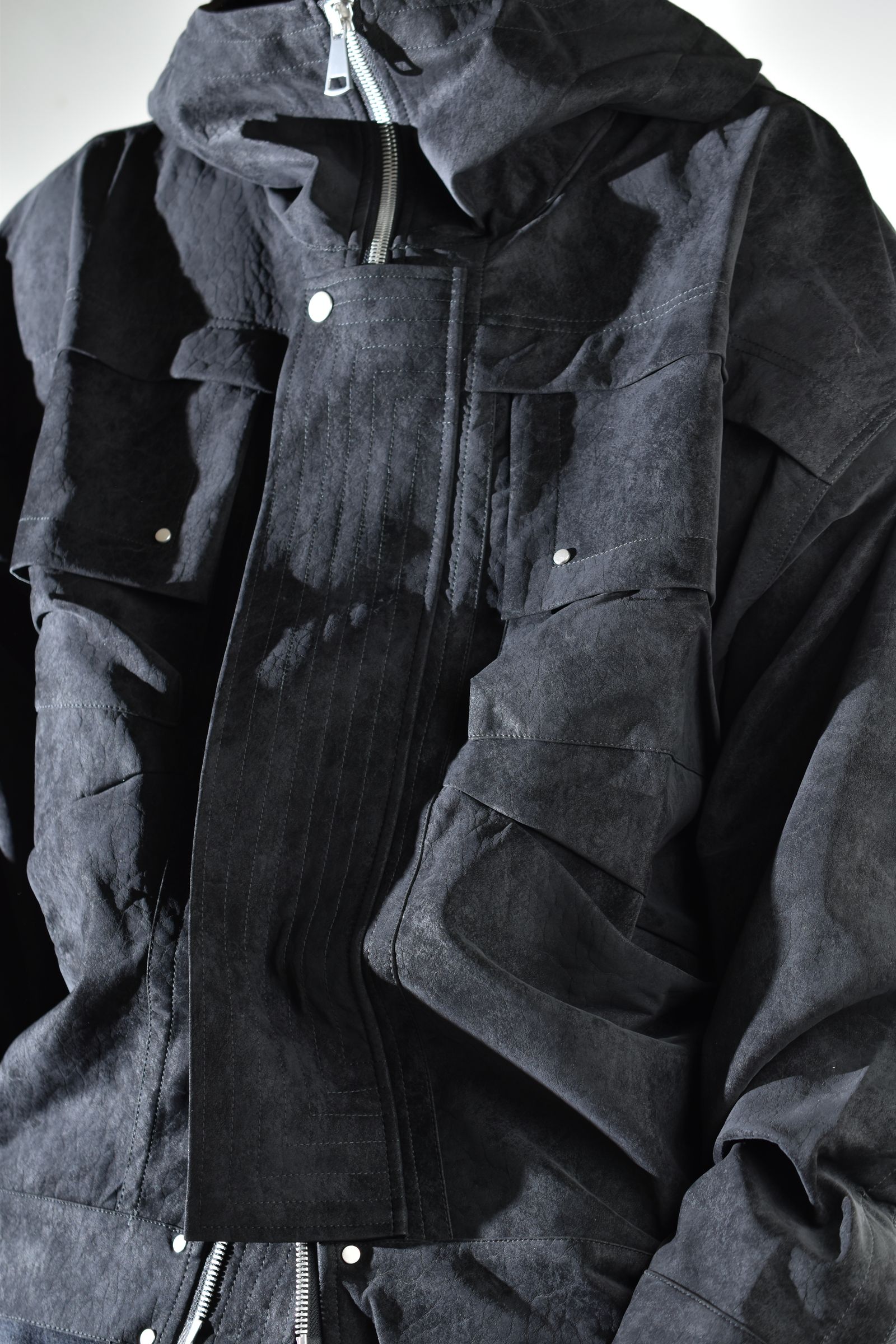 Vegan Suede Leather Hoodie Blouson"Black" / ヴィーガンスウェードレザーフーディブルゾン "ブラック"
