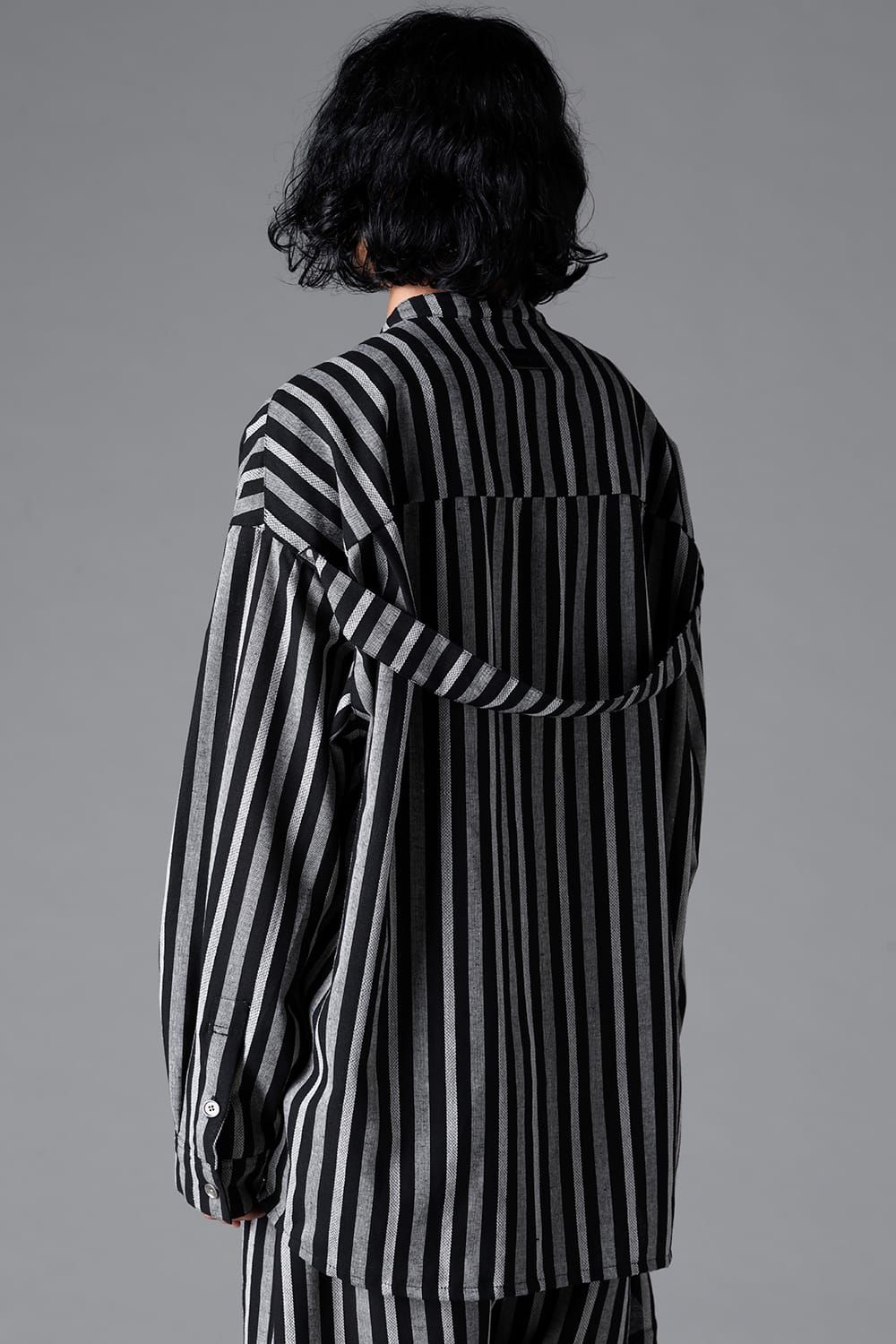 《2026SS先行予約》Vertical Stripes Stand Collar Shirts "Black×L.Grey" / バーティカルストライプスタンドカラーシャツ"ブラック×グレー"