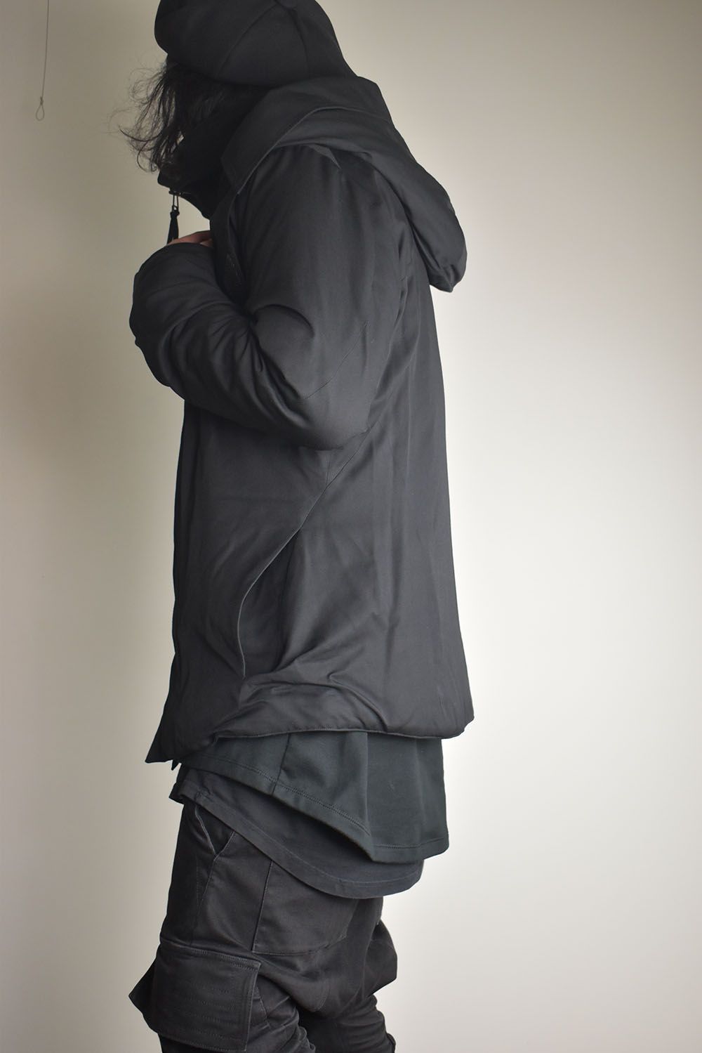 Rayon Twill Vest Hooded Down Jacket "Black" / レーヨンツイルベスト/フードアタッチドダウンジャケット"ブラック"