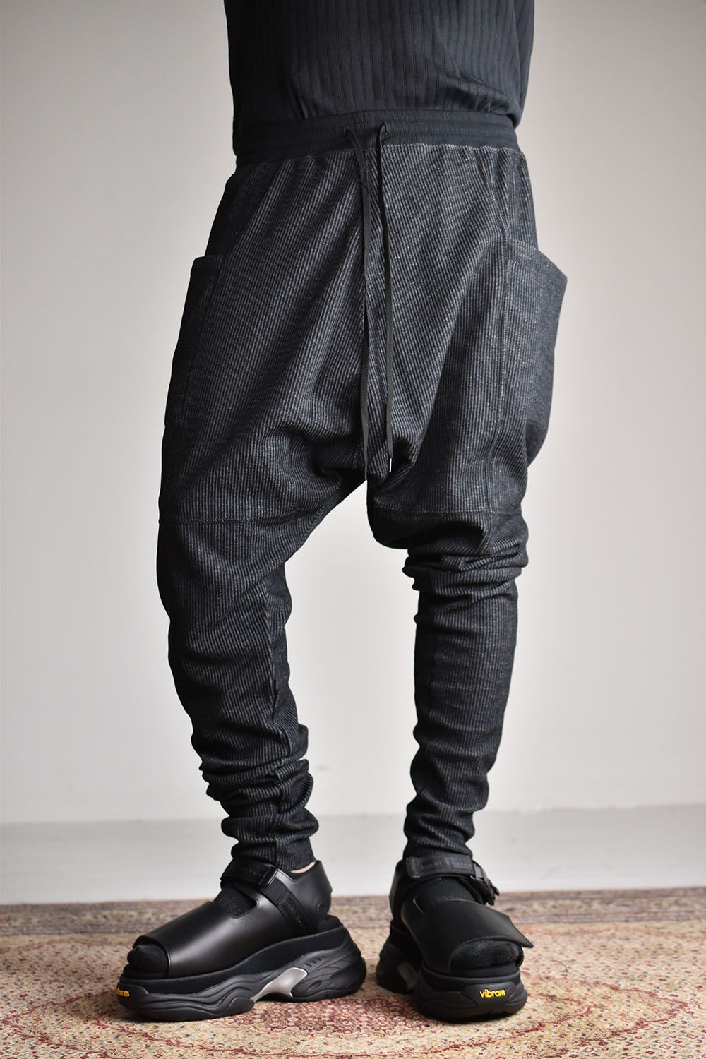 Stripe Drop Crotch Pants"Black"/ストライプドロップクロッチパンツ"ブラック"