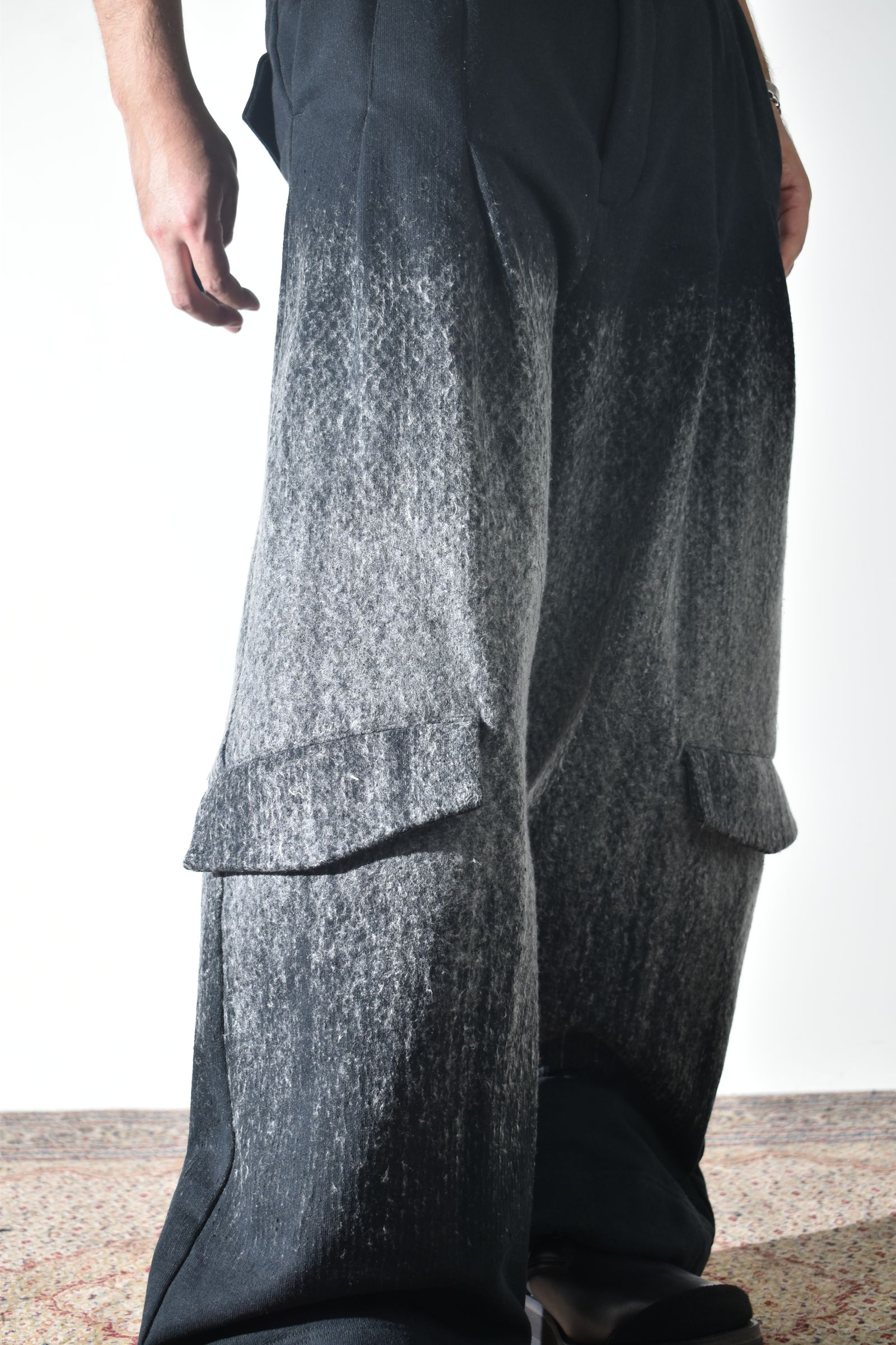Gradient Needle Punch Sinflap Baggy Pants "Black Based" / グラデーションニードルパンチシンフラップバギーパンツ"ブラックベース"
