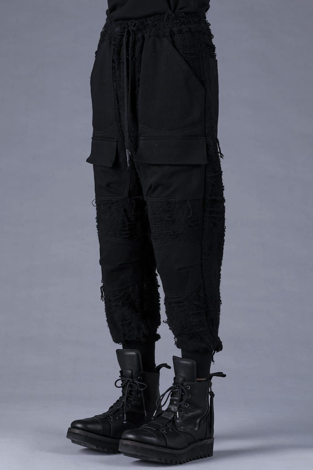 Damage Pile Combination Wide Jogger Pants"Black" / ダメージパイルコンビネーションワイドジョガーパンツ"ブラック"