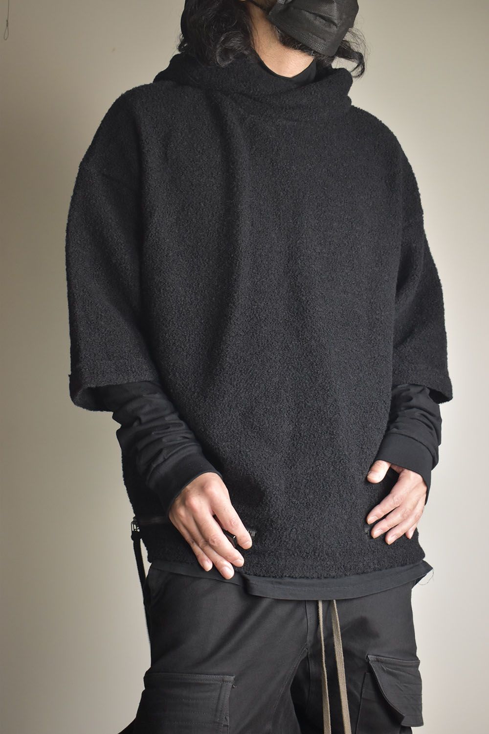 Loop Knit Oversized Layered Hooded Pullover"Black" / ループニットオーバーサイズレイヤードフーデッドプルオーバー"ブラック"