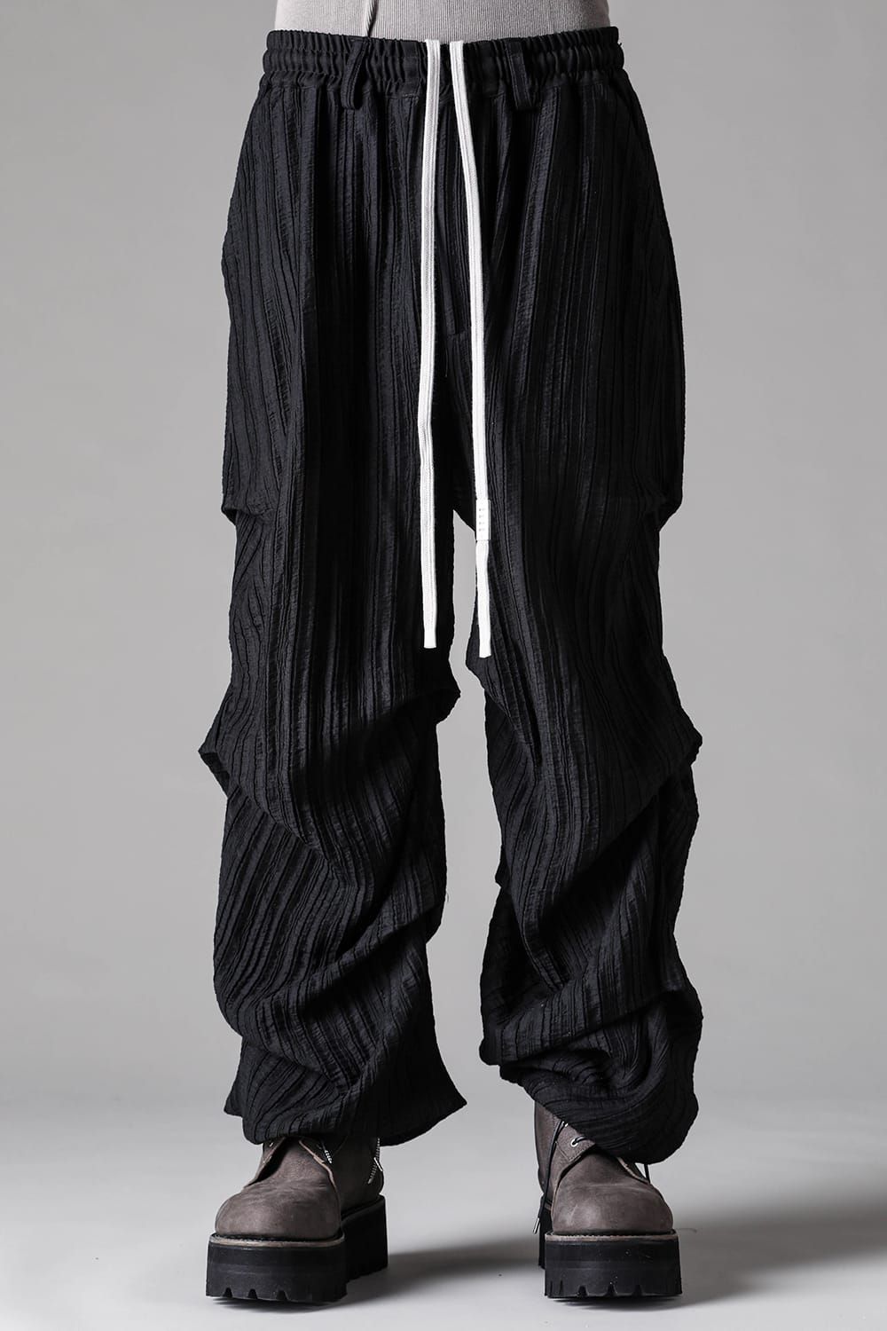 《2027SS先行予約》Ripple Sheer Tuck Wide Pants "Black" / リップルシアータックワイドパンツ"ブラック"