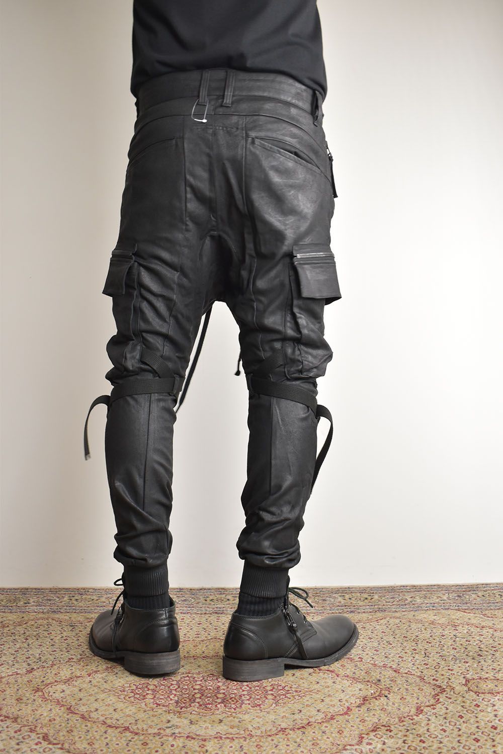 Product-Coated Jersey-Like Denim Cargo Jog Pants"Black" / 製品コーティングジャージーライクデニムカーゴジョグパンツ"ブラック"