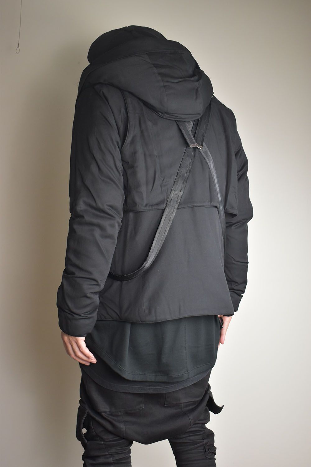 Rayon Twill Vest Hooded Down Jacket "Black" / レーヨンツイルベスト/フードアタッチドダウンジャケット"ブラック"