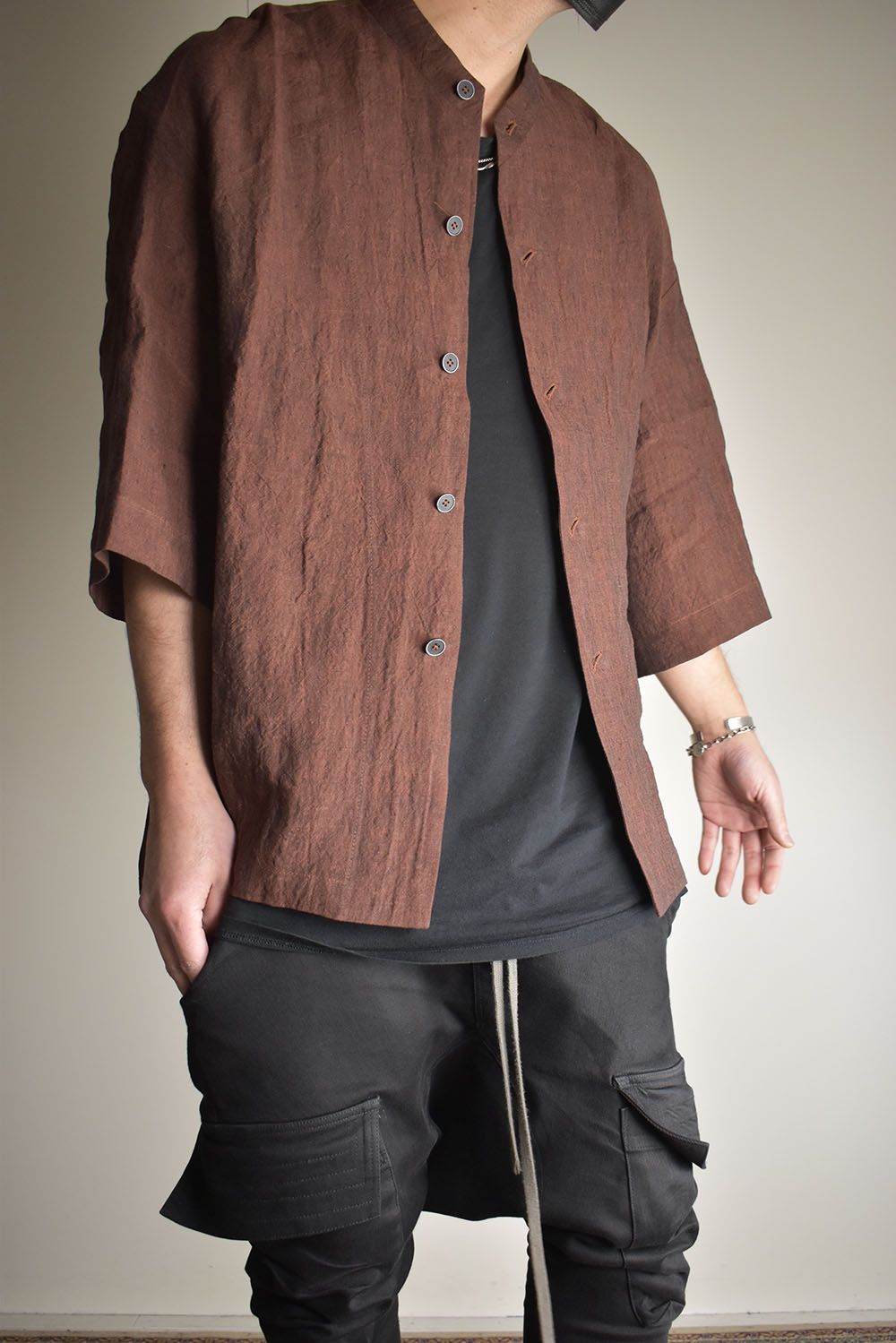 Elbow Length Band Collar Shirts"Cherry wood" / エルボーレングスバンドカラーシャツ"チェリーウッド"