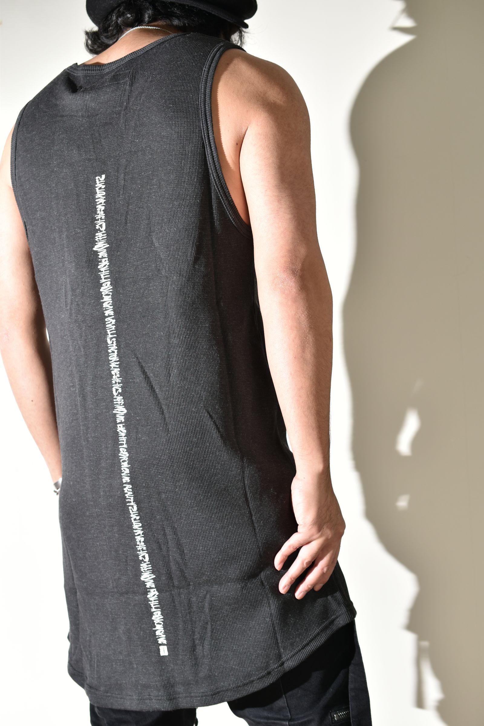 Back Printed Waffle Jersey Long Tank Top"D.Grey" バックプリントワッフルジャージーロングタンクトップ"ダークグレー"