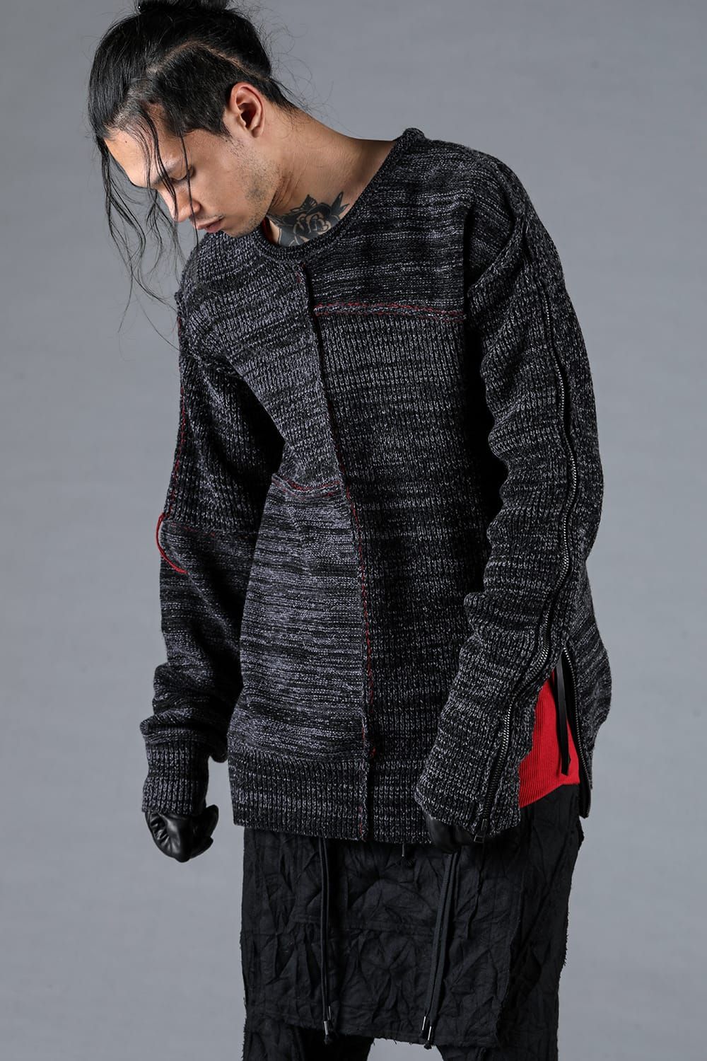 Wool Knit Zip Pullover "Charcoal" / ウールニットジッププルオーバー"チャコール"