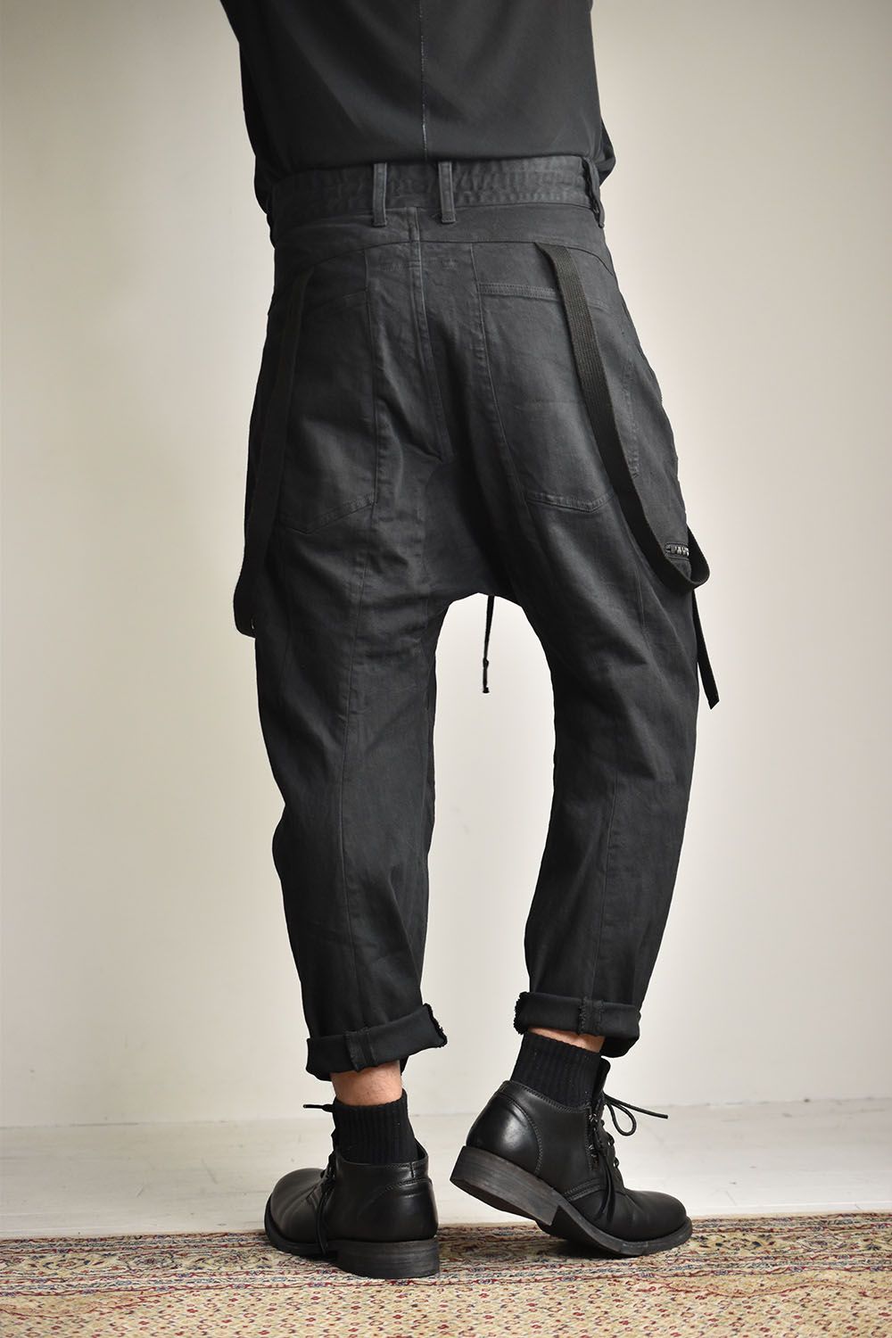 Stretch Cotton Denim Tapered Cargo Cropped Denim Pants "Black"/ストレッチコットンデニムテーパードカーゴクロップドデニムパンツ"ブラック"