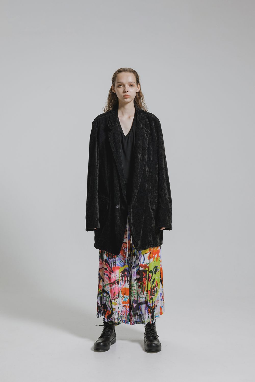 Rayon Chiffon Inkjet Print Wide Cropped Easy Pants"Color Print" / レーヨンシフォンインクジェットプリントワイドクロップドイージーパンツ"カラープリント"